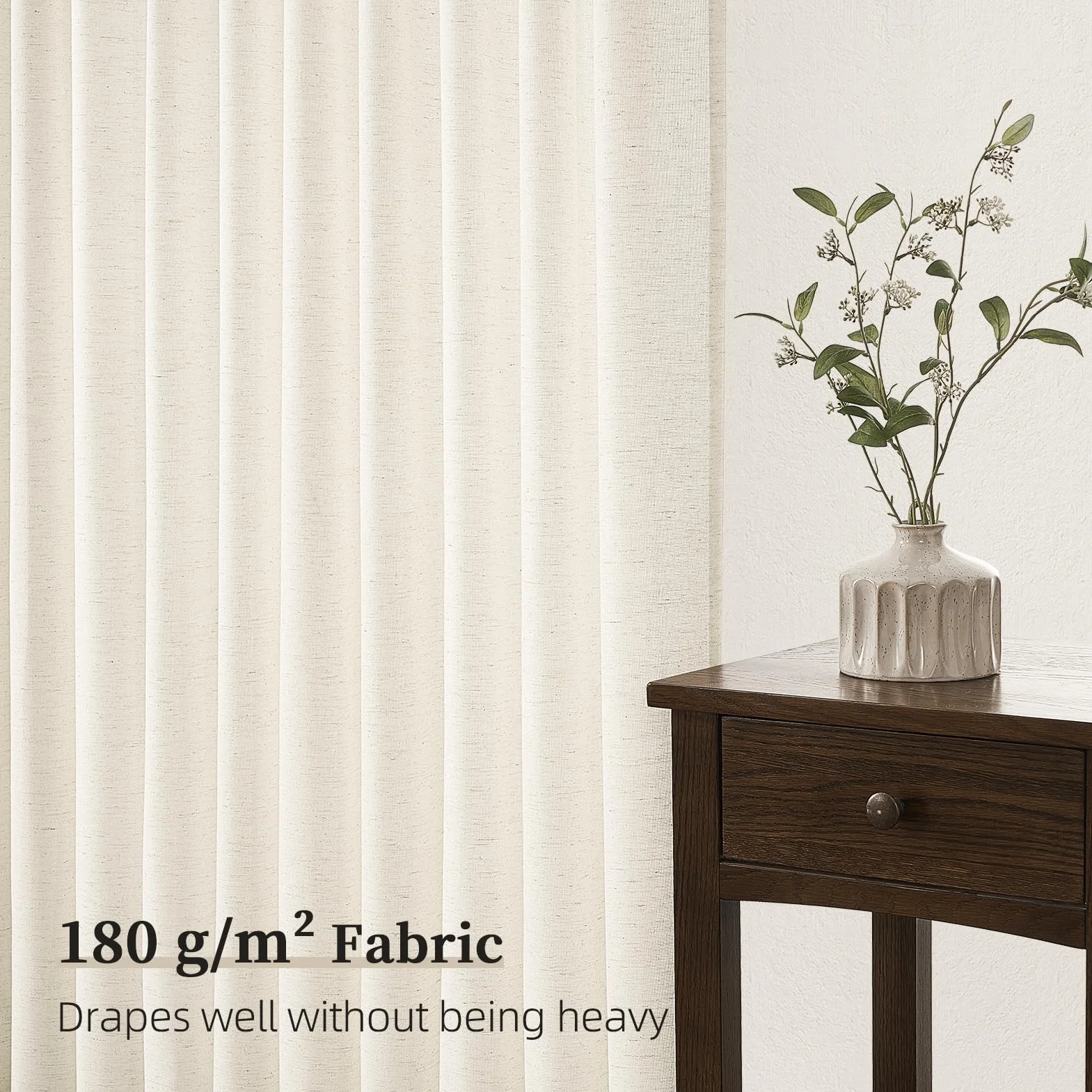 Topfinel Rideau Voilage Lin Coton 140x240cm Beige Semi Occultant à Oeillets 2pcs