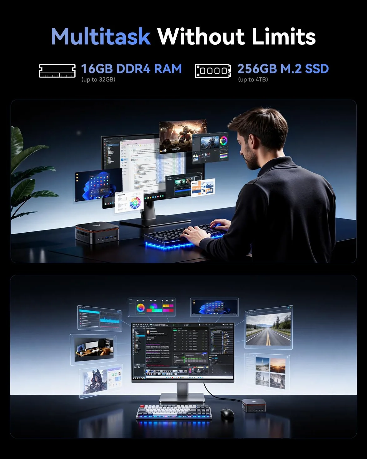 NiPoGi Pinova P1 Mini PC AMD Ryzen Embedded R2544 16Go DDR4 256Go SSD 4K UHD Triple Display Wi-Fi5 BT4.2 RJ45