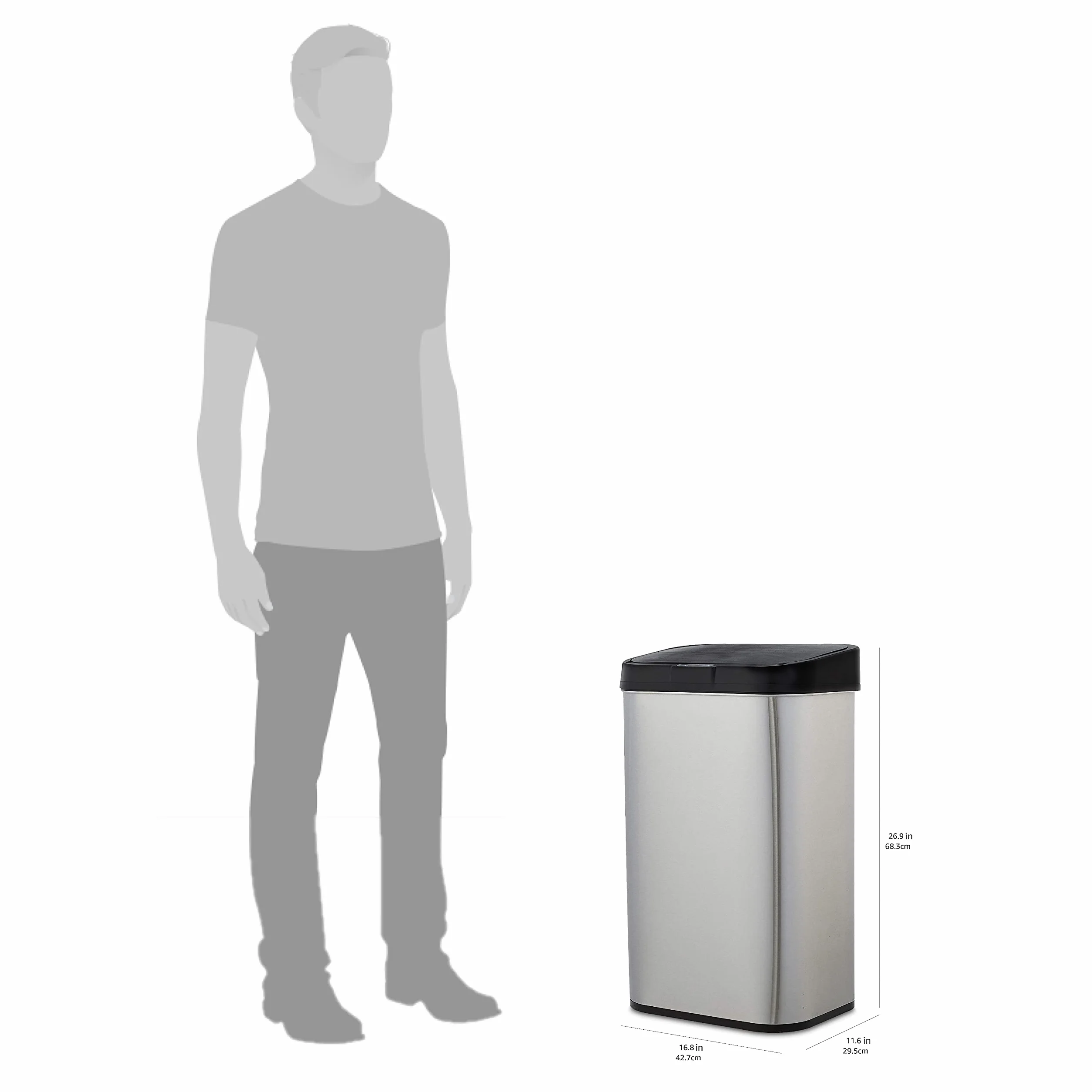 Amazon Basics Poubelle automatique en acier inoxydable 60 litres Rectangulaire Argenté