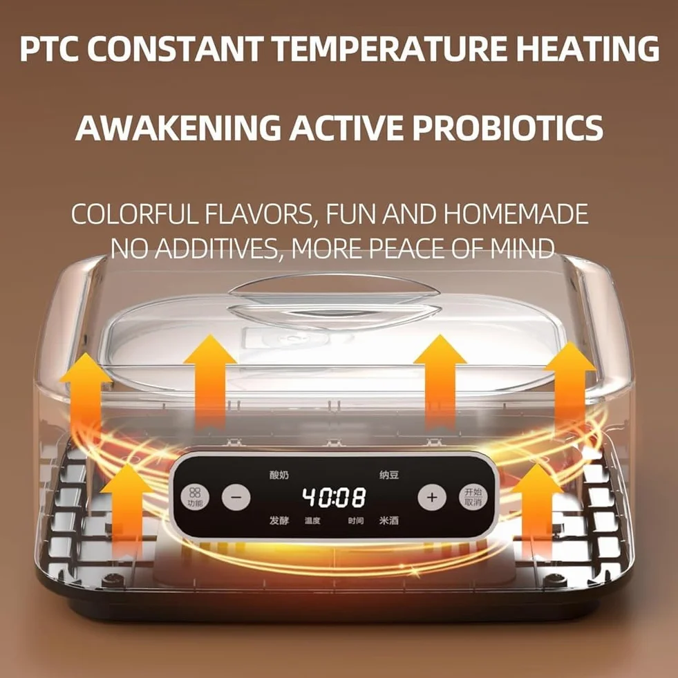 Machine Automatique du Fabricant de Yogourt avec Contrôle de Température 36 Heures Incubateur de Temps Réglable, Fiche de 1,6 L UE