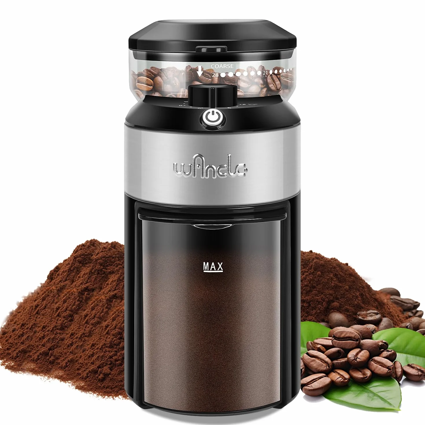 Moulin à café Wancle avec meule et 28 réglages, mouture précise pour une capacité de 2 à 12 tasses, facile à nettoyer, design compact et gain de place, 220V