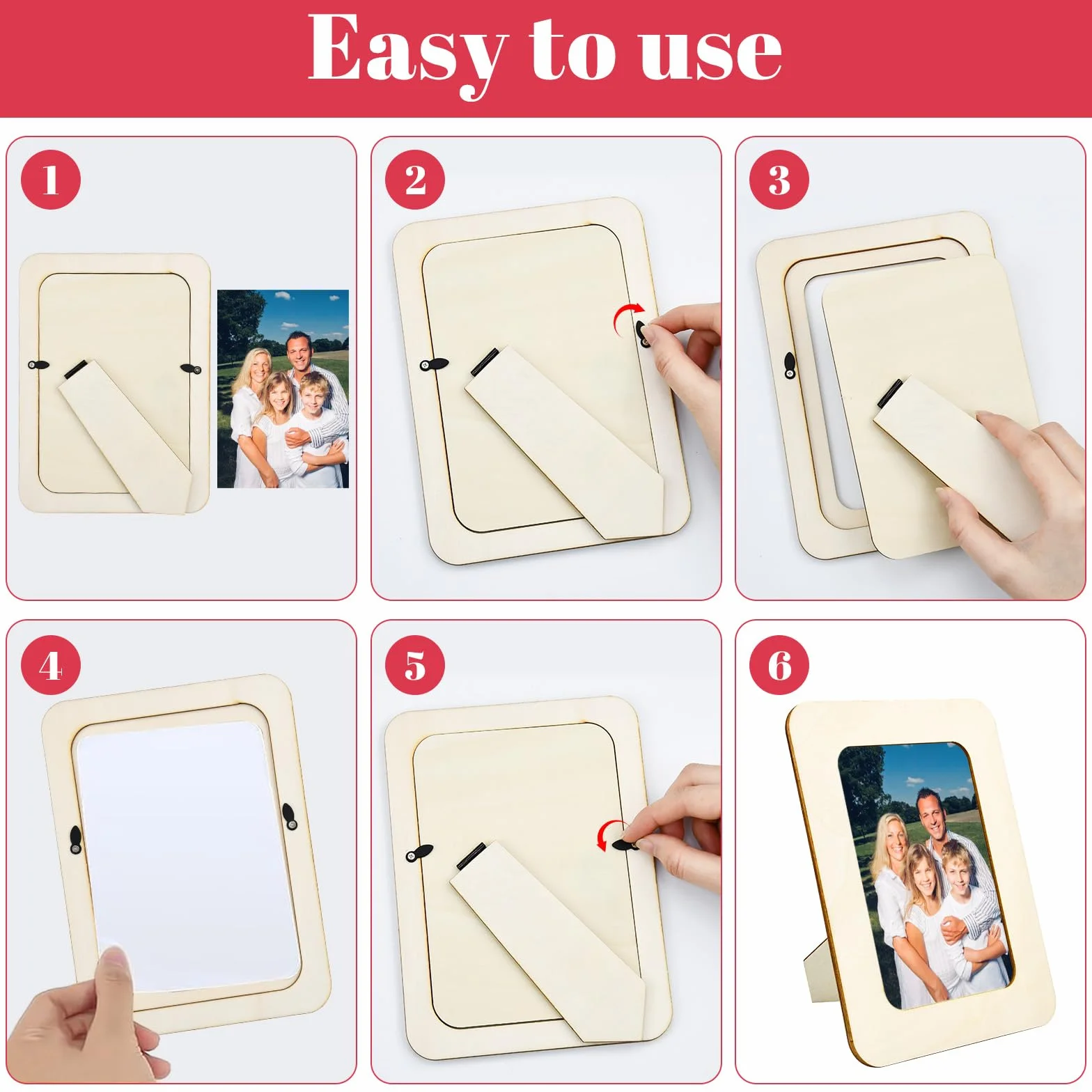 Lot de 8 cadres photo en bois à peindre avec 4 autocollants - Kit de bricolage pour enfants