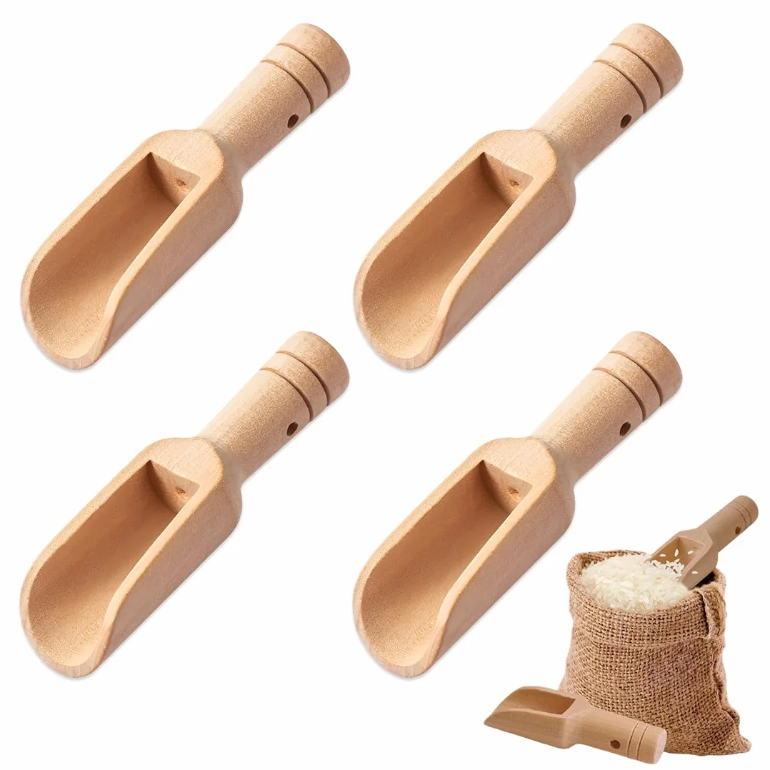 Lot de 4 Mini Cuillères en Bois Réutilisables pour Sel, Épices, Bain et Sucre