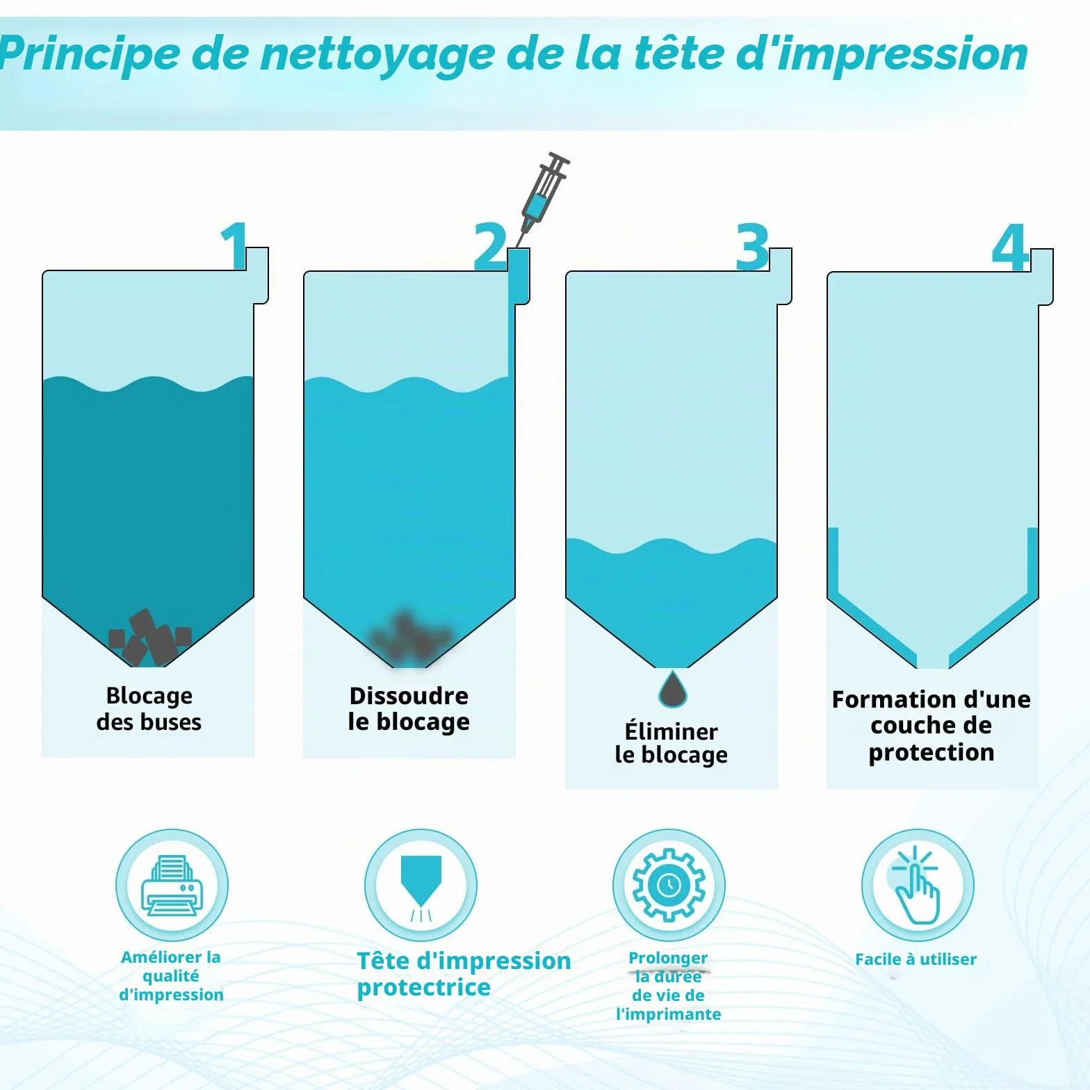 FENTEC Kit de Nettoyage des têtes d'impression 100 ML Compatible Epson HP Canon