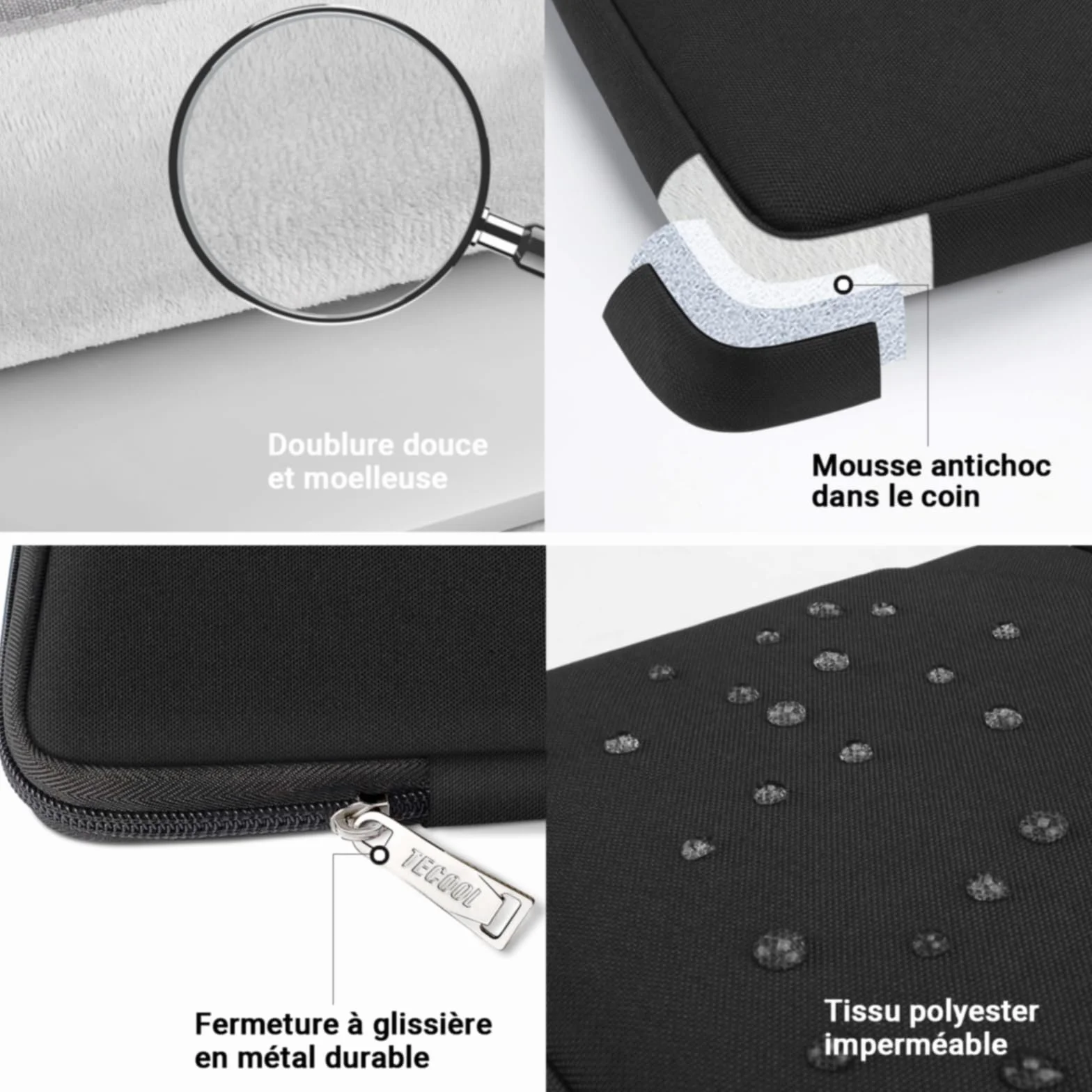 TECOOL Housse Ordinateur Portable 15,6 Pouces Antichoc Imperméable Sacoche Protection Noir