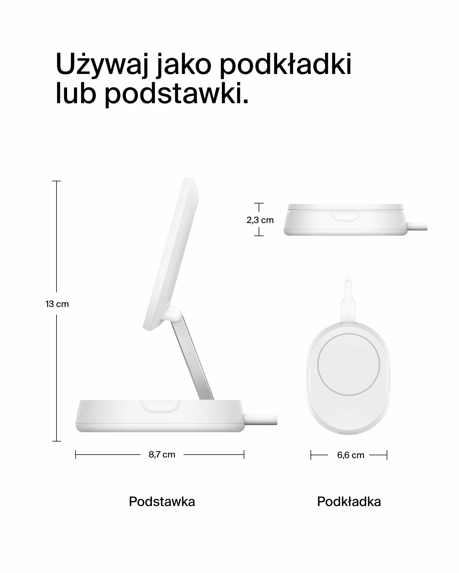 Belkin BoostCharge Pro konwertowalna podstawka ładująca 15W, kompatybilna z MagSafe szybka bezprzewodowa ładowarka Qi2, ładowarka indukcyjna do iPhone 15, 14, AirPods, w zestawie zasilacz 20W - biała