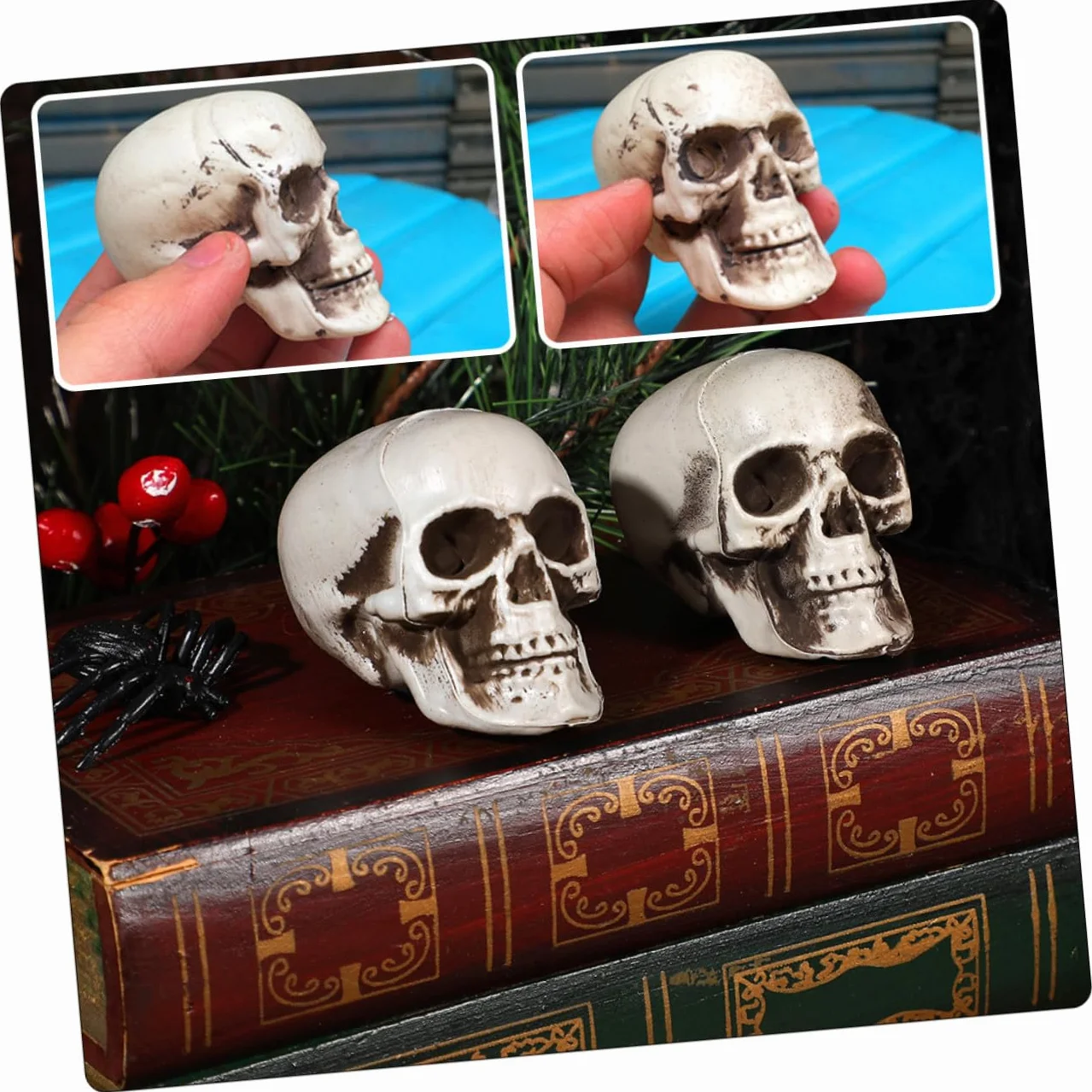 Lot de 8 Mini Crânes Plastique Halloween Décoration Fête Effrayants