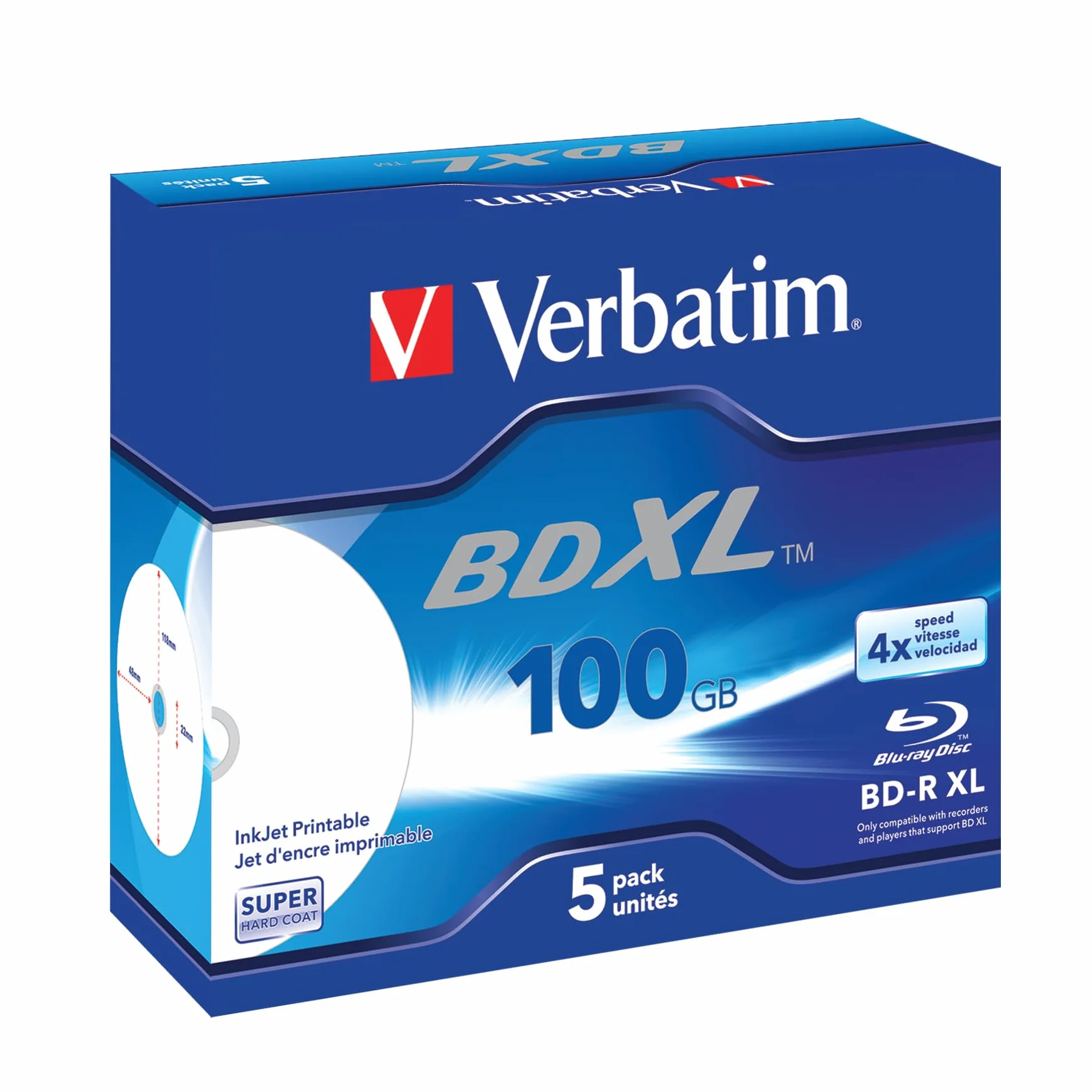 Verbatim BD-R Single Layer 4-krotna prędkość spalania, Printable Surface Scratchguard Plus, 5 sztuk, 43789