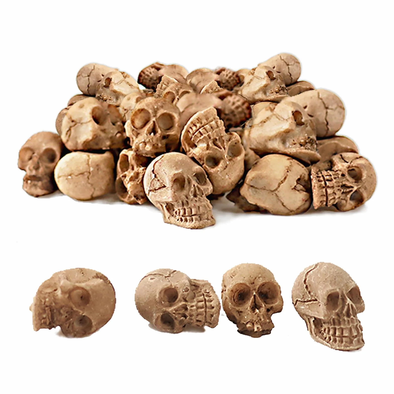 Lot de 20 têtes de mort en résine - Mini crânes Halloween - Décoration DIY