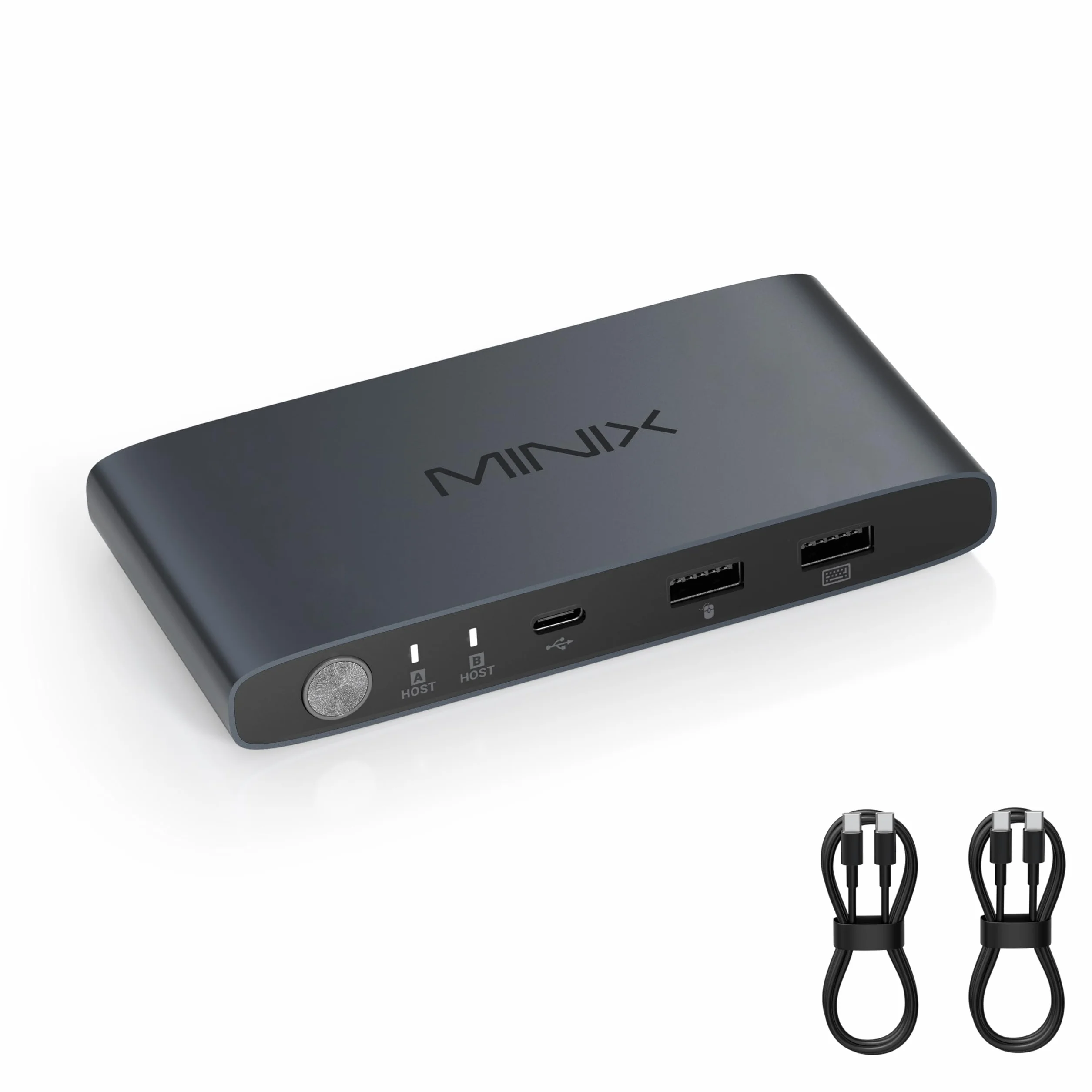 MINIX K1 przełącznik KVM USB C, 1 monitory, 2 komputery, 4K przy 120 Hz HDR, 100 W PD 3.0, podwójne przełączniki KVM z wejściem USB-C, klawiatura i mysz, aluminiowa konstrukcja, kompatybilny z Windows