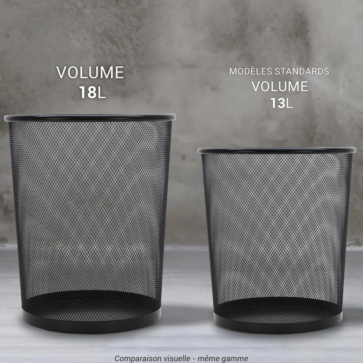 Waytex Lot de 3 Corbeilles à Papier Bureau Métal Mesh Noir 18L Diamètre 29,5cm x Hauteur 34cm