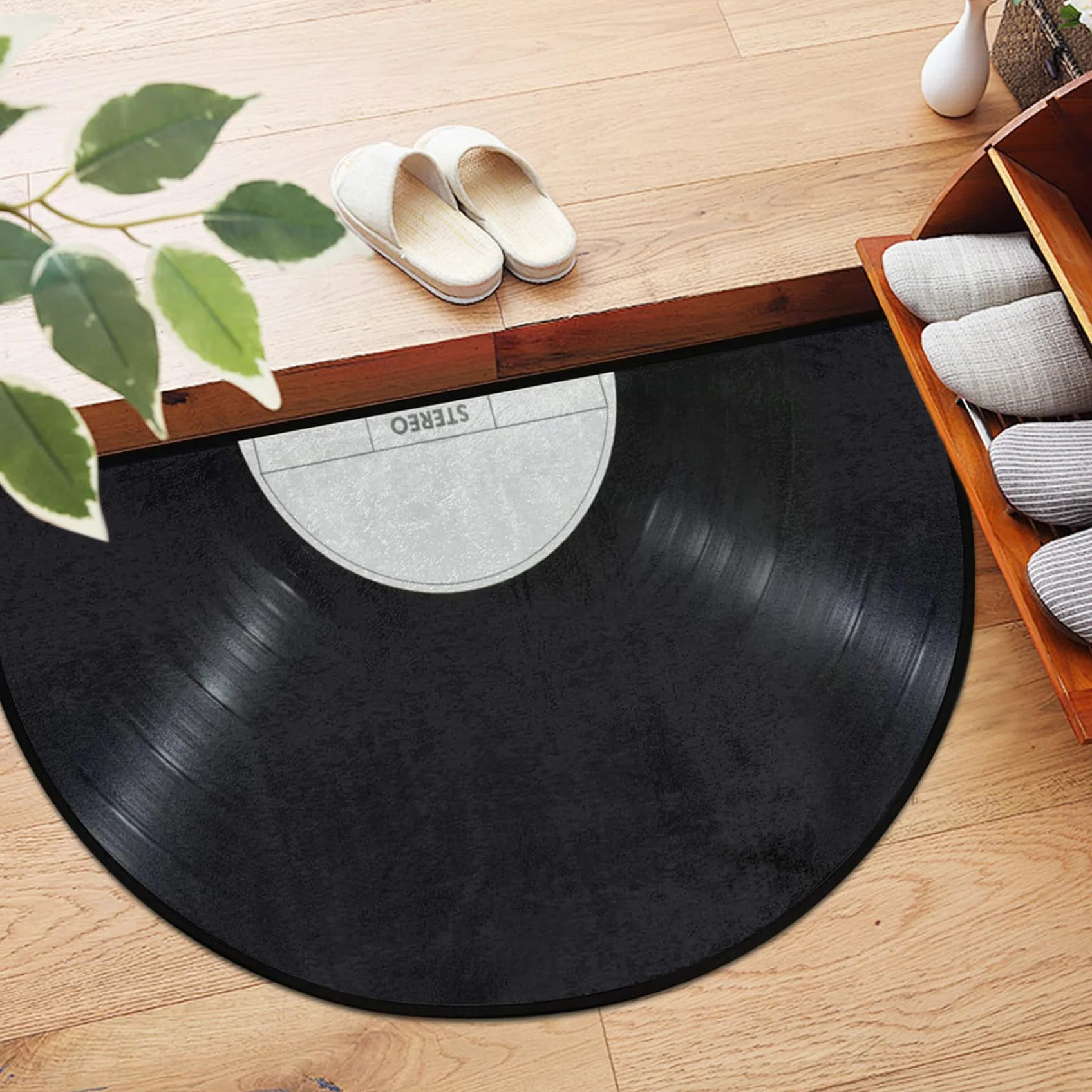 Paillasson Demi-Rond Vinyle 40,6 x 61 cm Lavable Fond Antidérapant Polyester pour Entrée