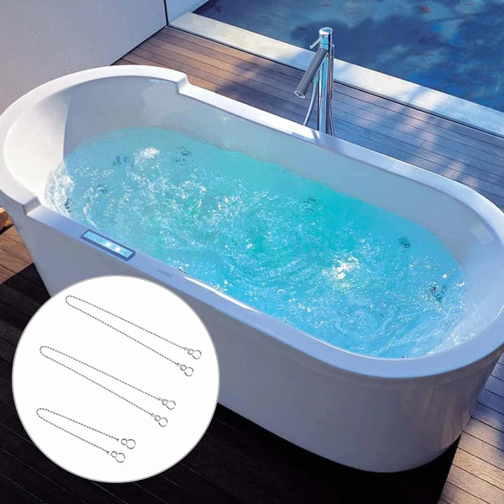 Chaîne Bouchon Évier Baignoire Acier Inoxydable 35cm 65cm 3 Pièces Accessoires Cuisine Salle de Bain