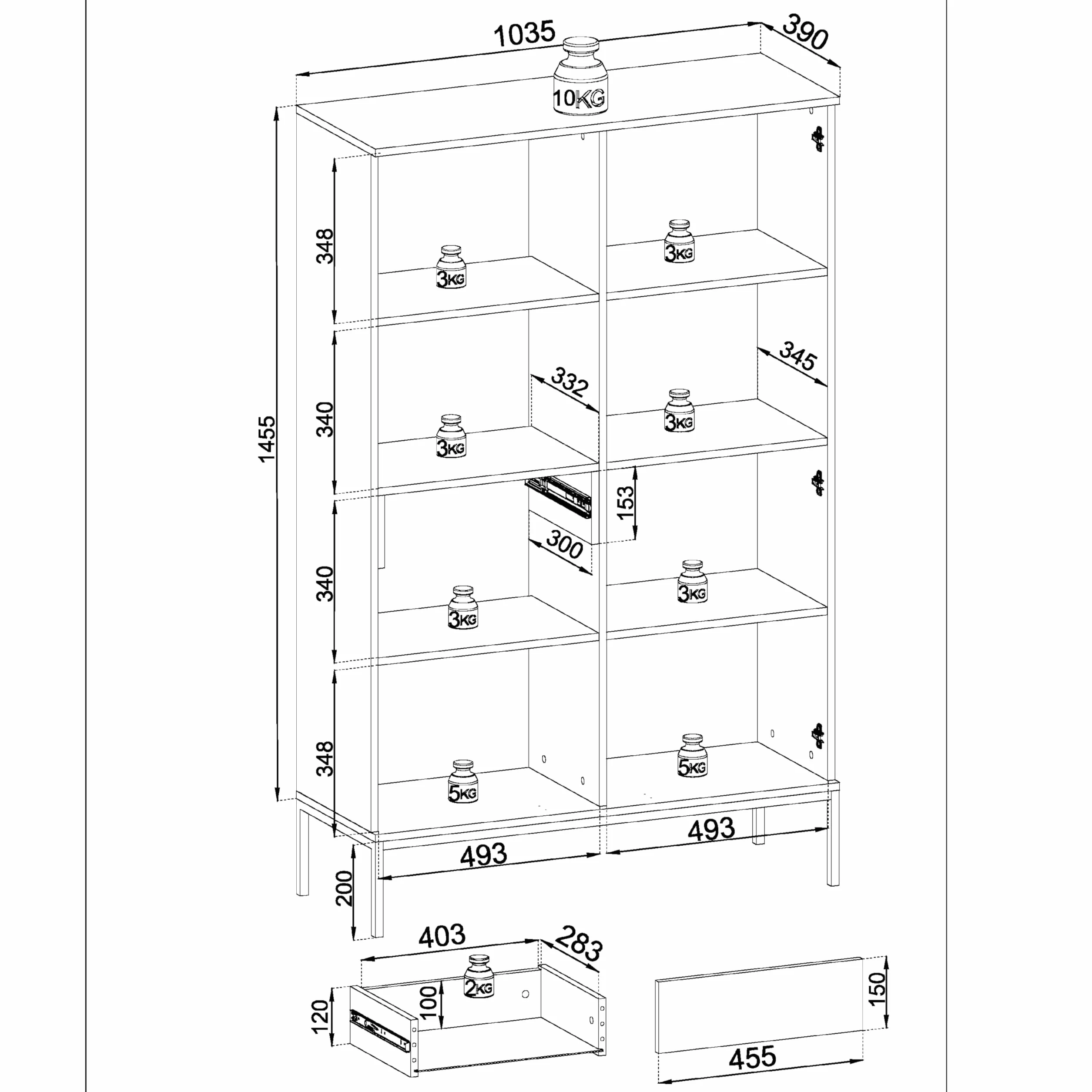 Komodee Laval WTSZ104 – vitrine avec éclairage LED, Cachemire, Largeur 104 cm, Hauteur 166 cm, Profondeur 39 cm