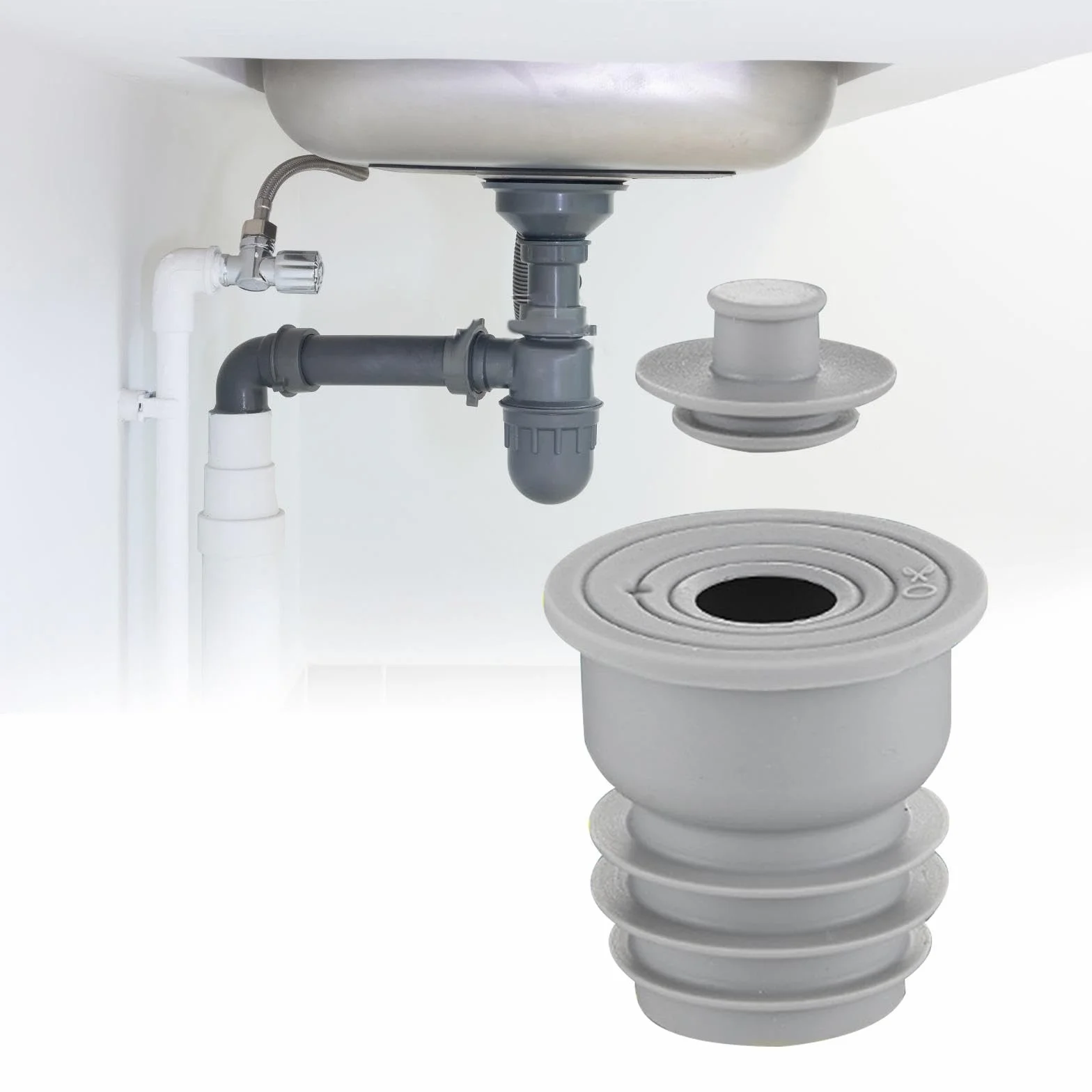 Perfk Tuyau de vidange égout Joint Anti Odeur Bouchon d'étanchéité pour Toilettes 35-40mm Gris