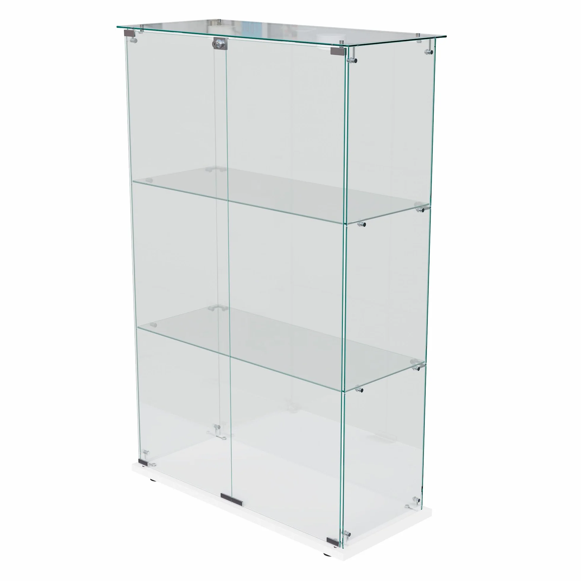 MEXUS Vitrine en Verre avec LED, avec 2 Portes et Serrure de sécurité, Conception à 3 Couches, étanche à la poussière et Facile à Nettoyer, adaptée au Salon, à la Chambre, au Bureau (Blanc)
