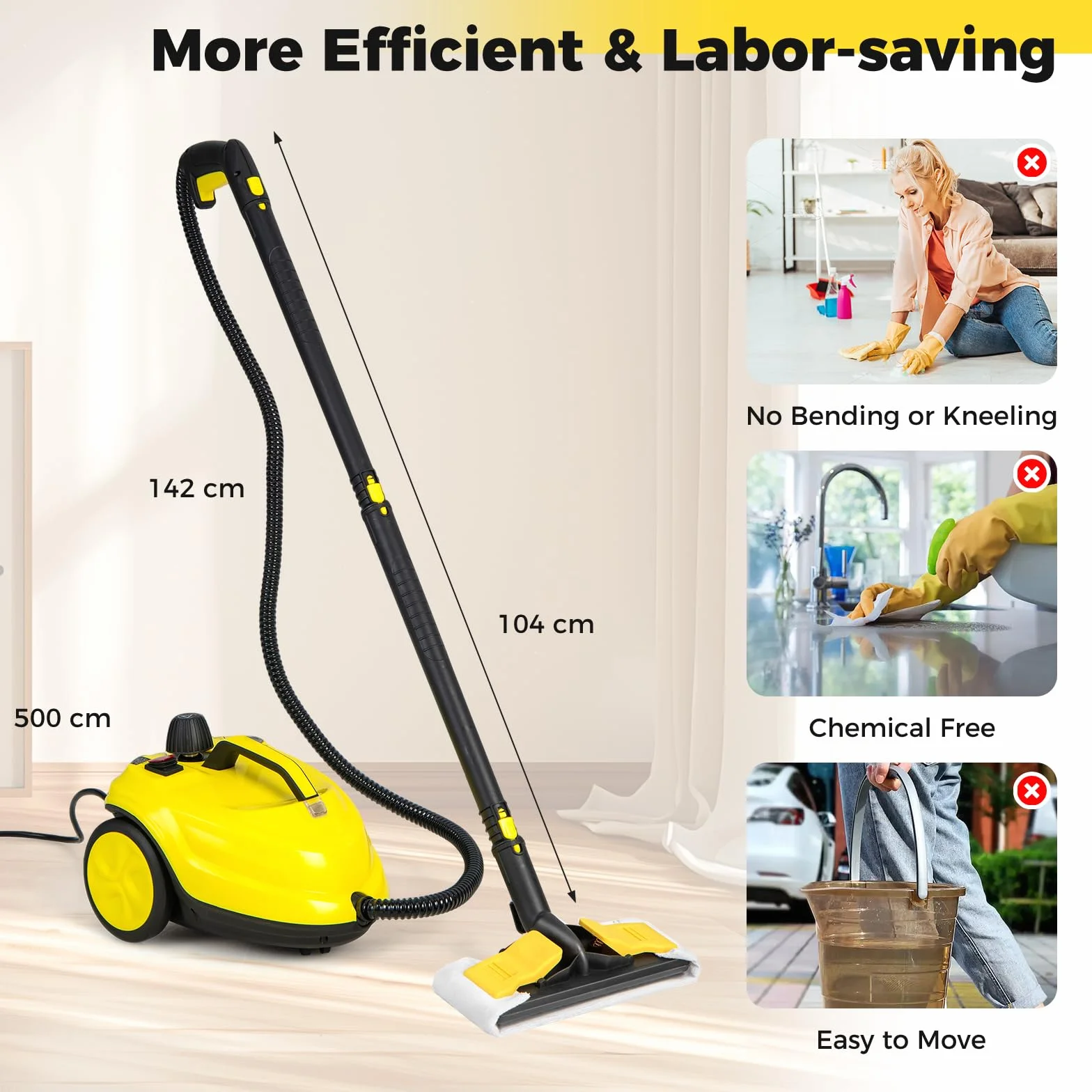SOARS Nettoyeur Vapeur Puissant 2000W,14 Accessoires, Pression Max 5 Bar, Temp. 160°C, Chauffe Rapide 8 Min, Réservoir 1.8L, Pour Sol, Canapé, Cuisine, Surface 108 m² (Jaune)