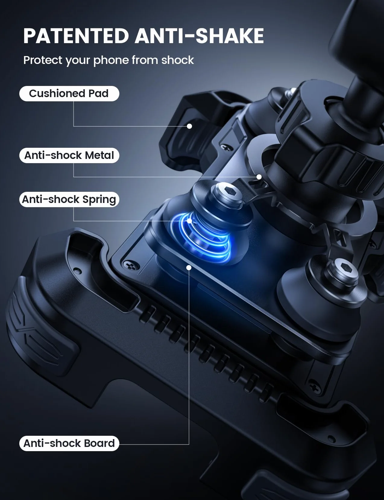 Lamicall Uchwyt na telefon dla motocykli[Podwójna antywstrząsowa]-Montaż na telefon do motocykla, uchwyt na telefon do roweru dla iPhone 16 15 14 13 12 Pro Max Plus Mini,Samsung,4,7-6,7” - Czarny