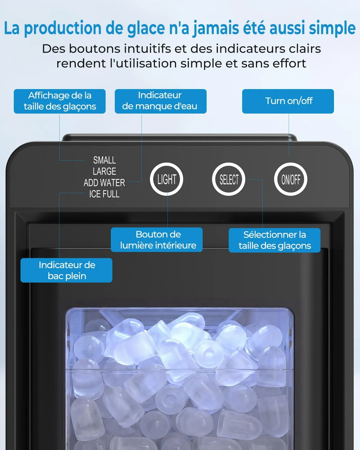WELLENT Machine à Glaçons Comptoir - Production Rapide 12kg/24h & Glaçons en 6 Min - Design Gain de Place Silencieux - Idéale pour Canicule, Cuisine, Bar et Bureau (Acier Inoxydable)