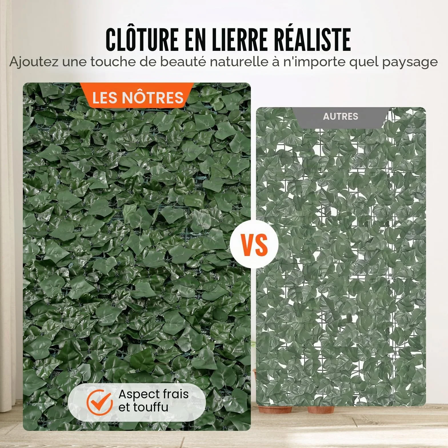 VEVOR Haie Artificielle 150x300 cm Brise-Vue Clôture Lierre Artificiel Intimité Support Tissu Maillé Joint Renforcé Déco Fausses Feuilles Jardin Extérieur