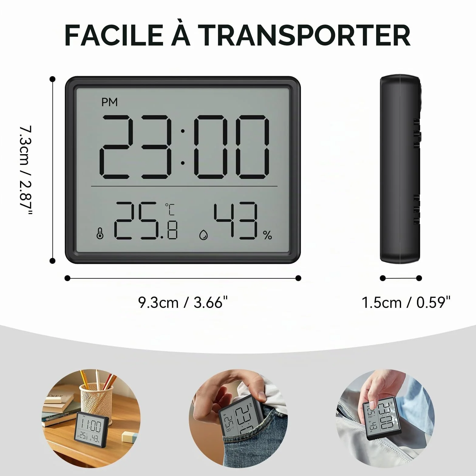 Thermomètre Hygromètre Numérique avec Réveil LCD Température Humidité 12/24 Heures ℃/℉