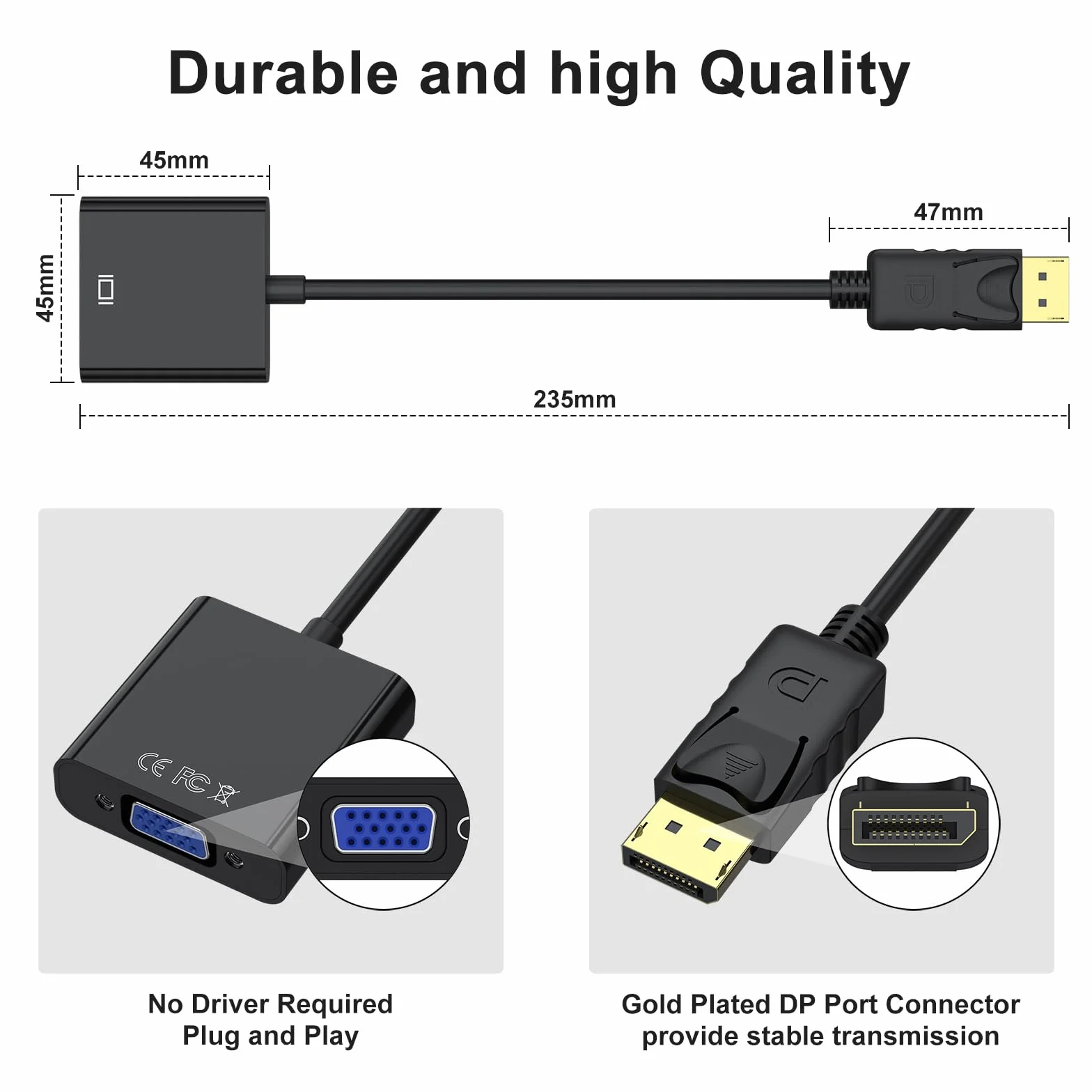 AK Wyświetlacz na adapter VGA (wtyczka na gniazdo), jednokierunkowy DP na VGA konwerter do komputera