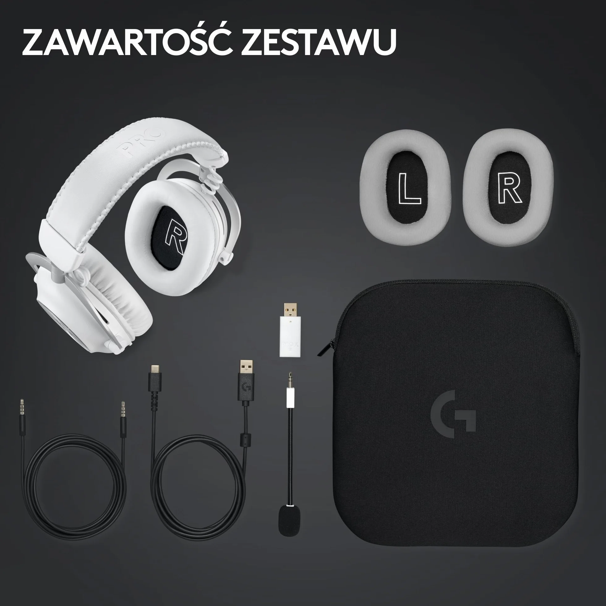 Logitech G PRO X 2 LIGHTSPEED, bezprzewodowe słuchawki, odłączane ramię mikrofonu, grafenowe 50 mm, DTS:X 2.0–7.1 Surround, Bluetooth/USB/Aux 3,5 mm, PC, PS5, PS4, Nintendo Switch - Biały