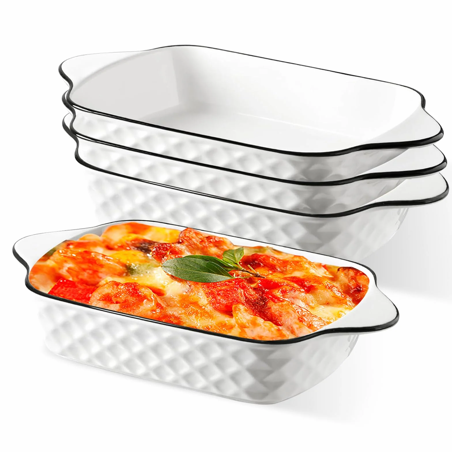 Lot de 4 petits plats à gratin en céramique de qualité supérieure avec poignées, four, micro-ondes et Airfryer, parfaits pour gratin, pâtes, desserts et plus encore, petit plat à gratin pour 1