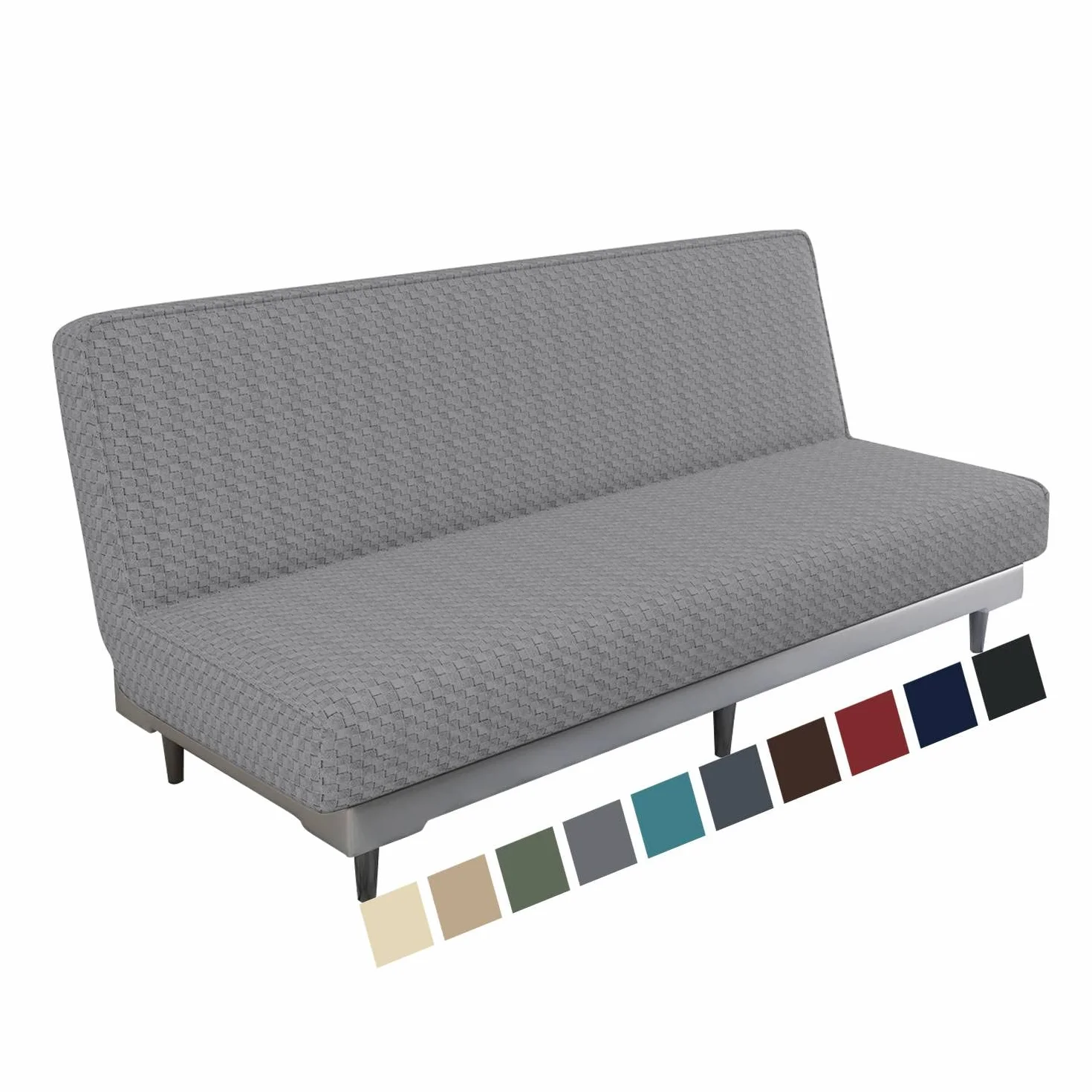 Housse de protection de futon en jacquard extensible sans accoudoirs, lavable en machine, gris clair