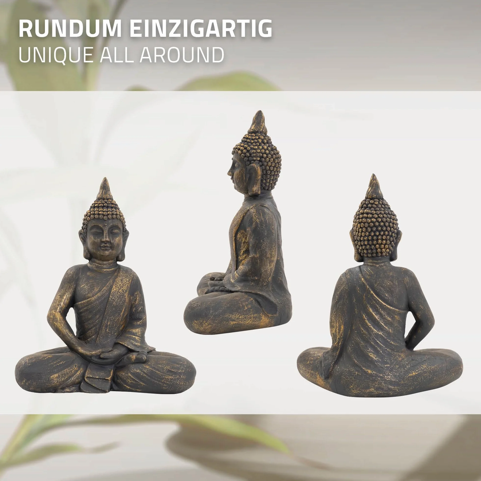 ECD Germany Statue de Bouddha Assise 50 cm Pierre Artificielle Polyrésine Aspect Bronze Sculpture Décoration Jardin Feng Shui Yoga