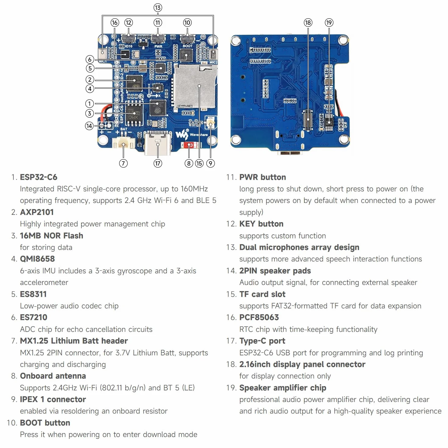 Waveshare ESP32-C6 2.16inch AMOLED Display Touch Screen Development Board, 480 x 480 Resolution, 16.7M Color, Supports Dual Microphones, Wi-Fi 6 And BLE 5, No Batt