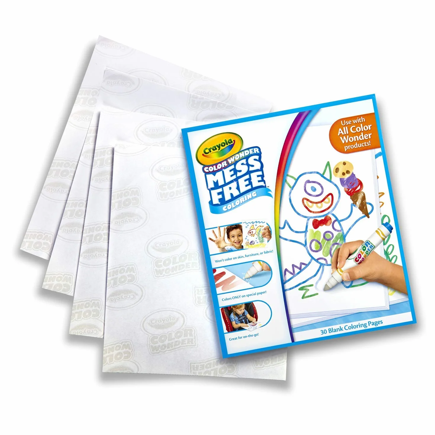 CRAYOLA Color Wonder Album de Recharge 30 Pages Papier Spécial Feutres Pochoirs Lumineux Magic Light Brush Activité Créative 3+
