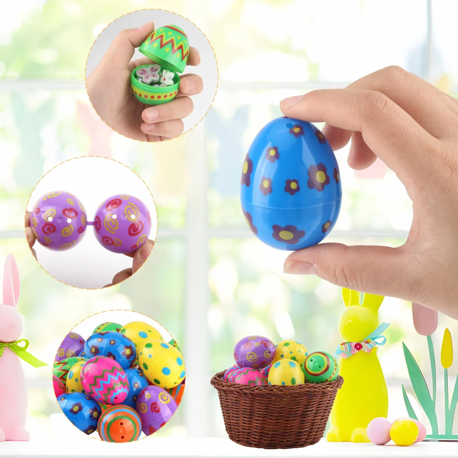 Oeufs de Pâques en Plastique 36 Pièces Imprimés Brillants pour Chasse Cadeaux Fête
