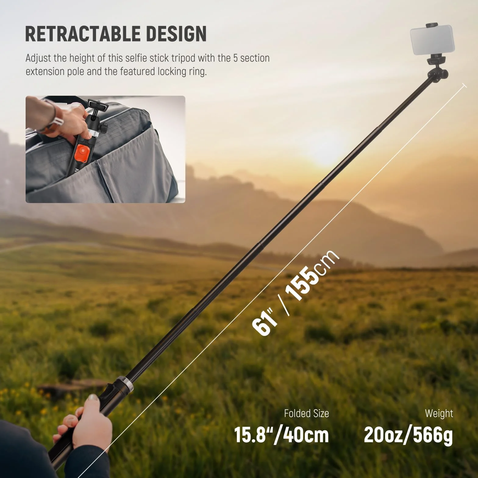 NEEWER Statyw do telefonu komórkowego i aparatu z pilotem, 159.8 cm, całkowicie metalowy kij do selfie, podróżny, vlog, statyw do iPhone'a z uchwytem, przenośny statyw do aparatu Canon Sony DLSR GoPro