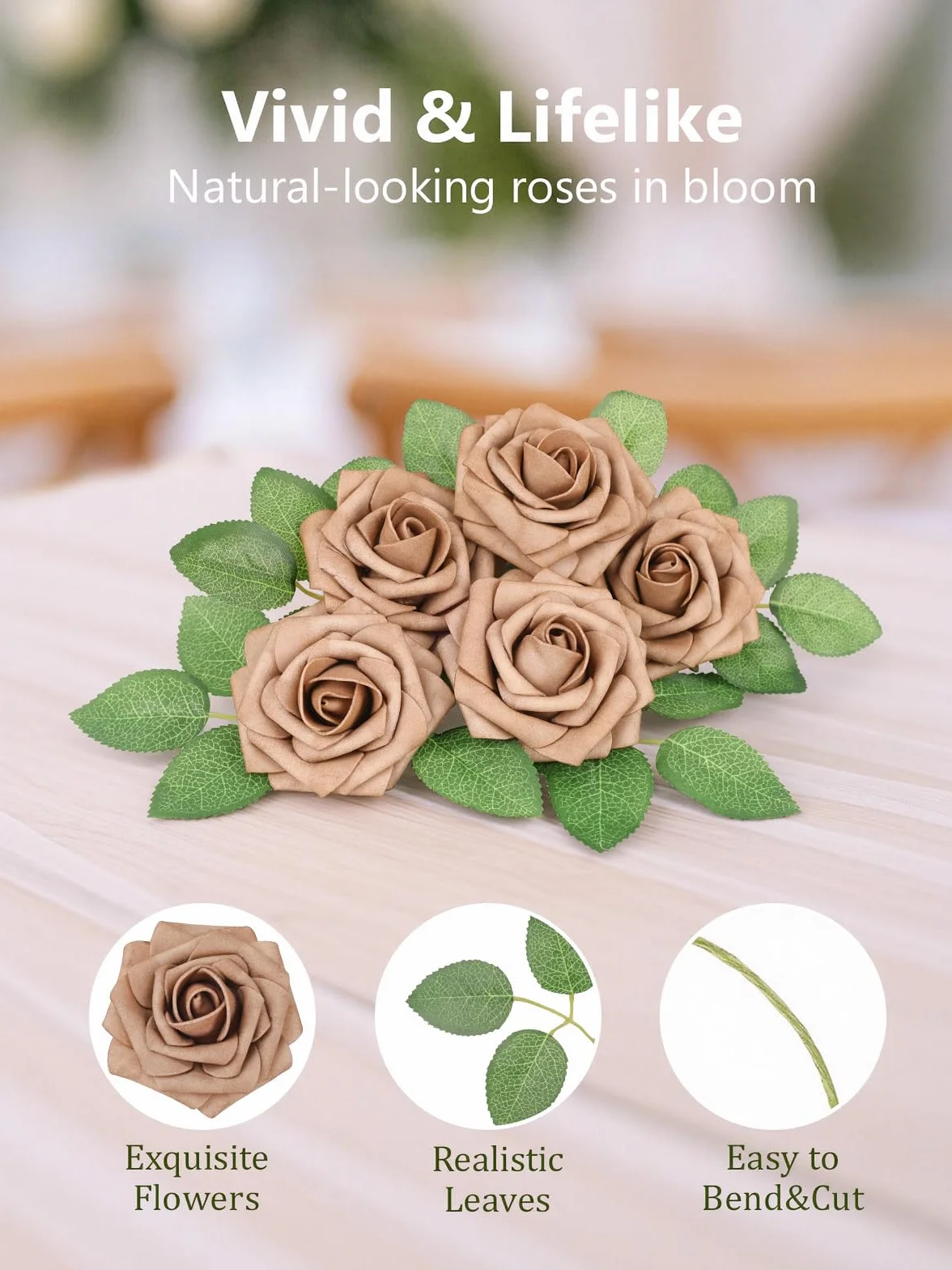N&T NIETING Fleurs Artificielles Roses 25PCS Mousse Rose avec Feuille et Tige Ajustable Fausses Fleurs pour Décoration Mariage