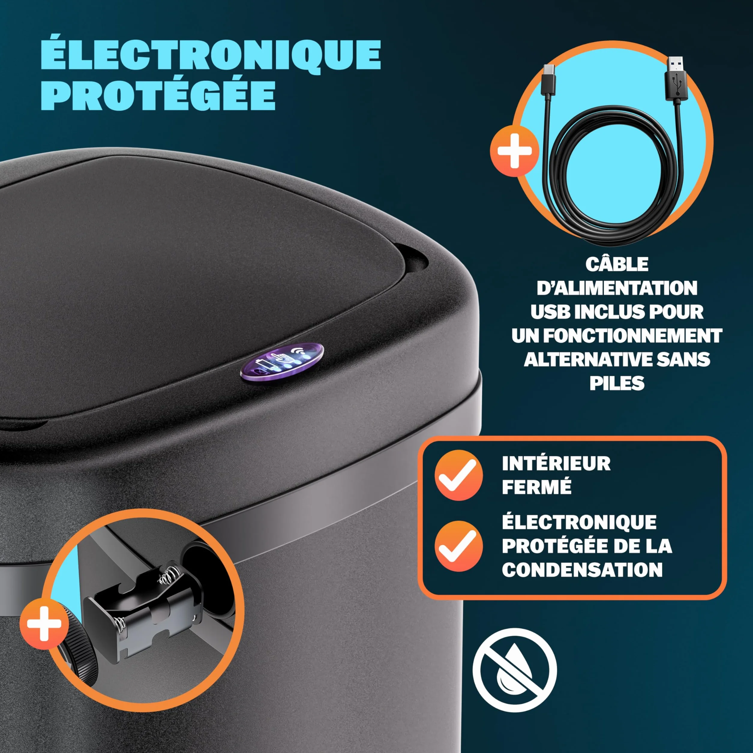 Monzana Poubelle automatique 50L acier inoxydable capteur mouvement noir