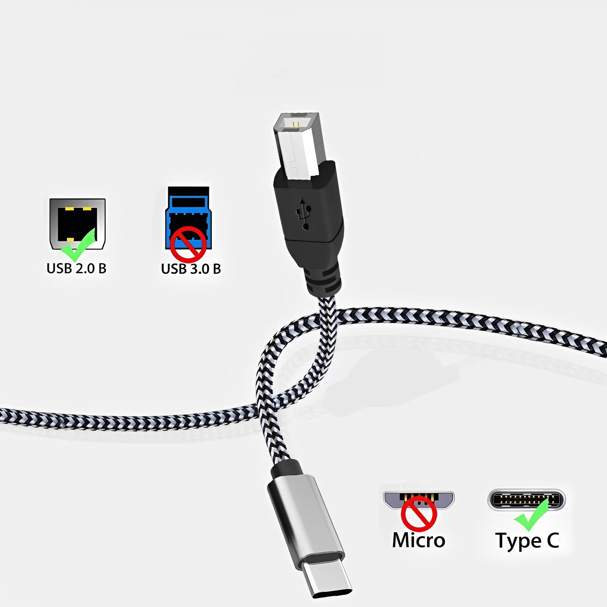 MOSWAG Câble USB B vers USB C 480 Mbps 1M Tressé Nylon Aluminium pour Imprimante MIDI