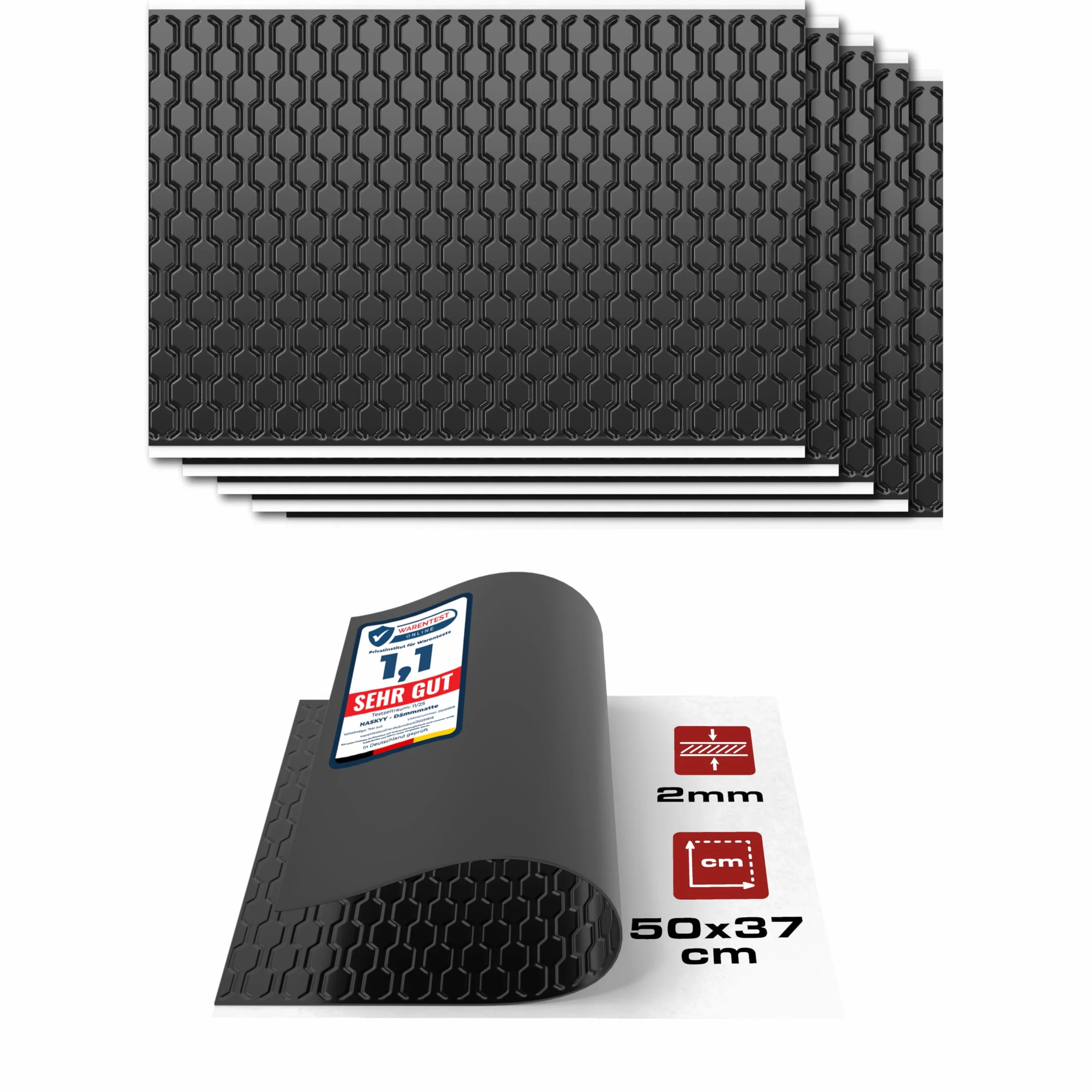 HASKYY Płyty aluminiowo-butylowe, 2 mm, 1,11 m², 500 x 370 mm, 6 x czarna, 6 x czarna mata izolacyjna Anti Dröhn – izolacja akustyczna i izolacja akustyczna