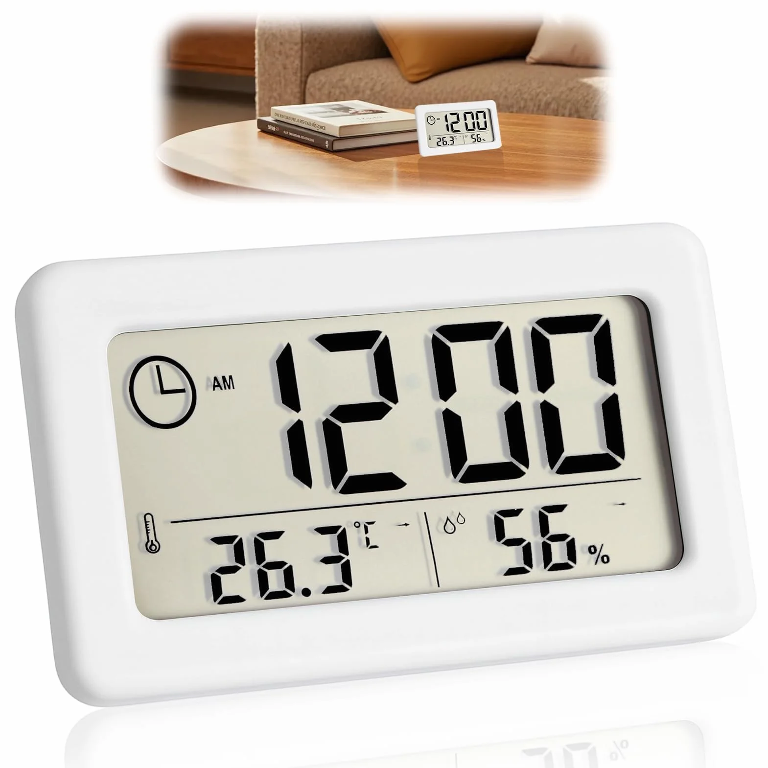 Horloge Numérique Mural avec Température et Humidité Réveil 12/24 Heures