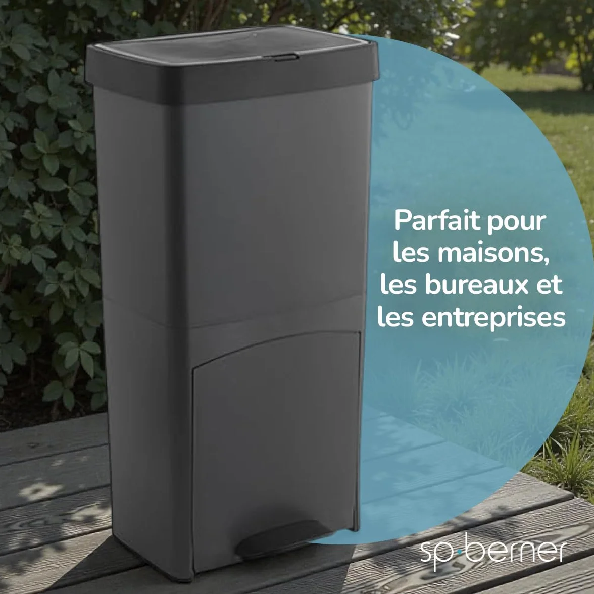 Poubelle de recyclage 70 L avec pédale 3 compartiments Gris anthracite