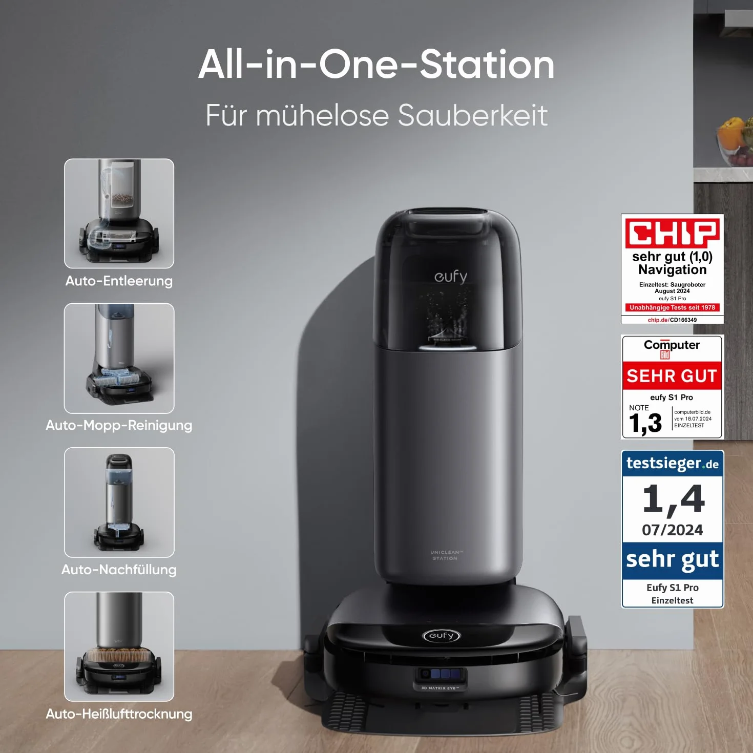 eufy Robot Aspirateur S1 Pro, 8 000 Pa, Cartographie Multi-étages, Lavage des Bords