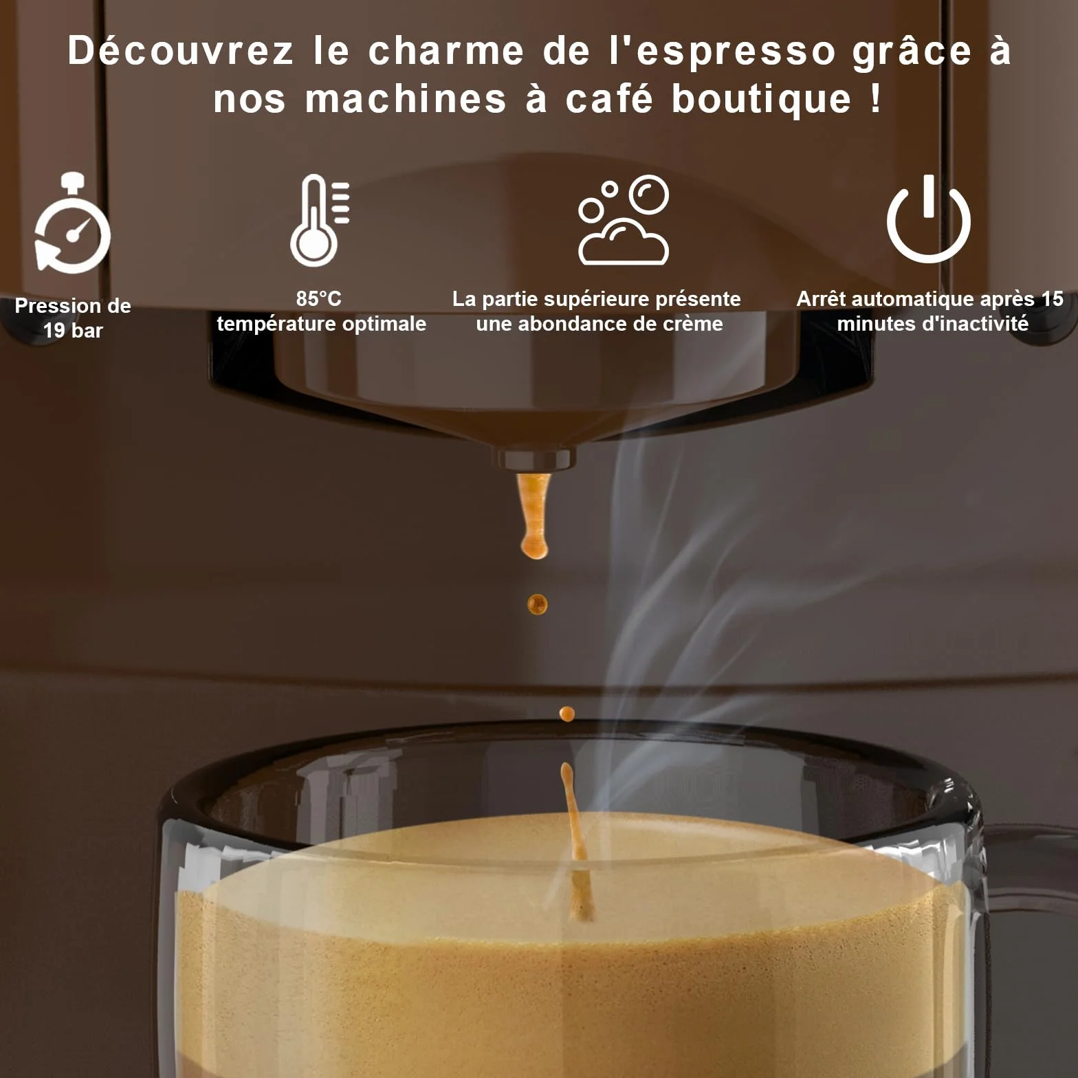 KOTLIE AC-513K 4 en 1 Multifonctionnel Machine à Café à Capsules, pour NES/DG/Café en Poudre/ESE Pod(44mm),19Bar, 0.8L réservoir de stockage d'eau(Brun)