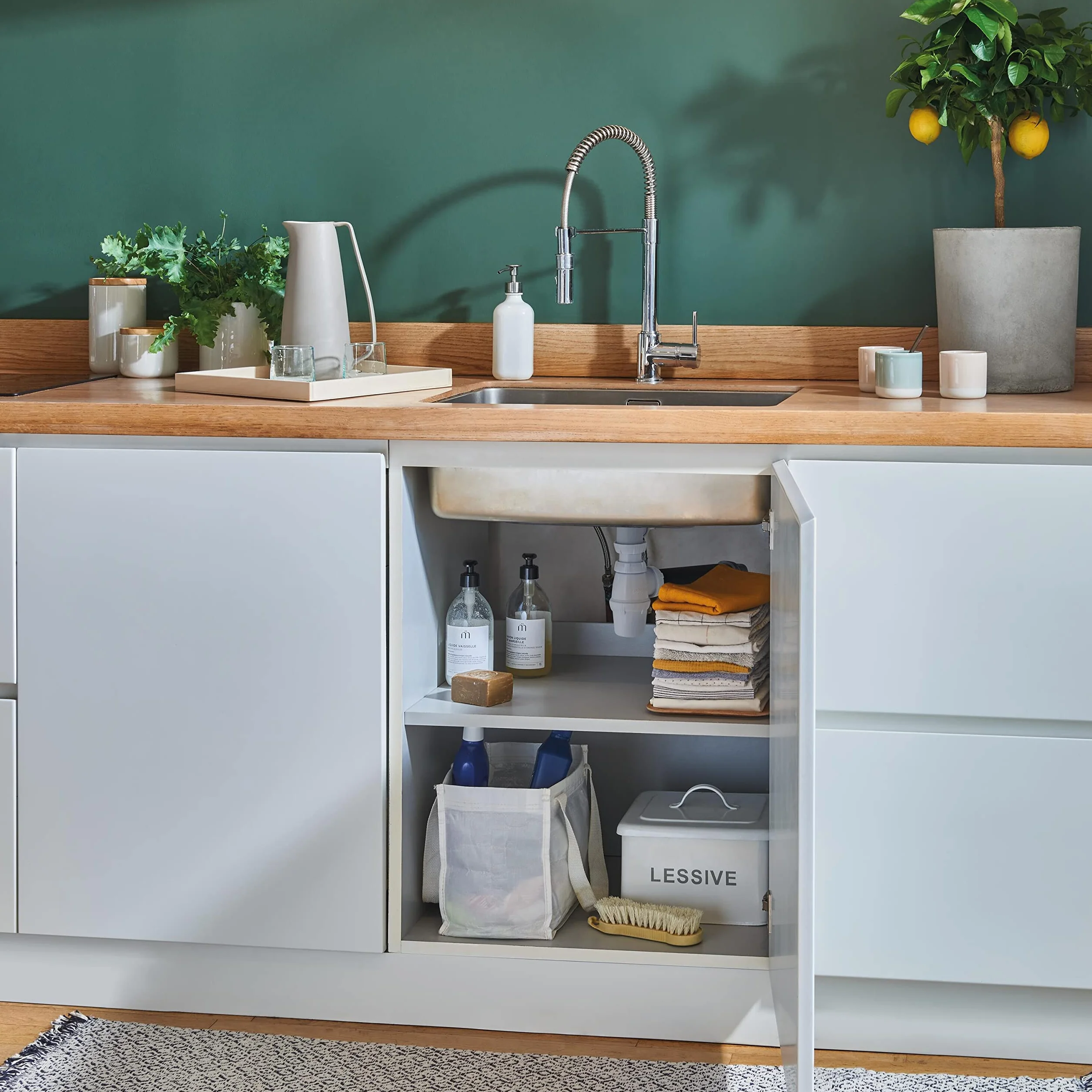 Wirquin SP3223 Siphon d'évier classique ⌀40 mm réglable avec prise machine à laver, blanc