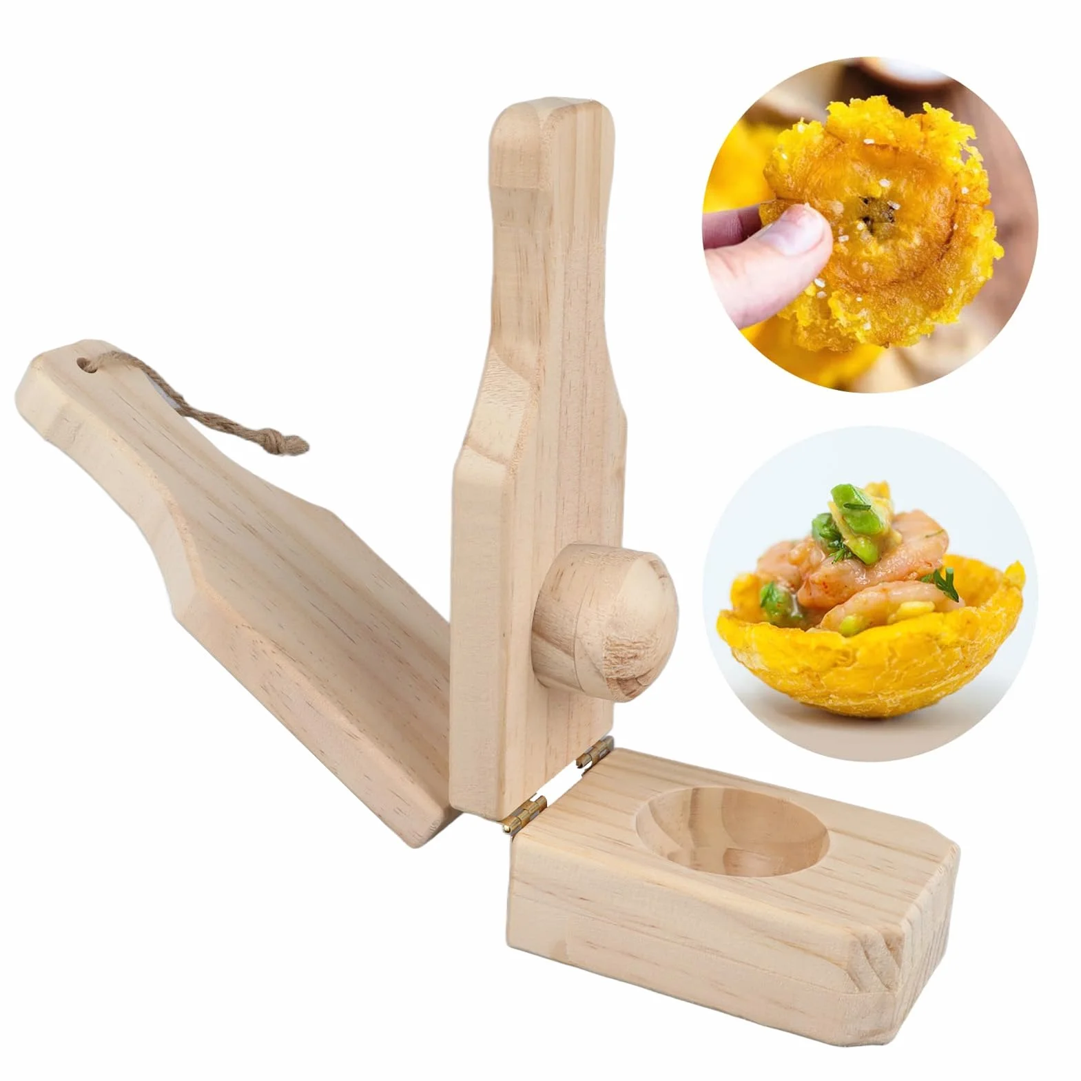 Presse à Plantain en Bois Tostonera Plantain Masher Réutilisable avec Lanière Suspendue