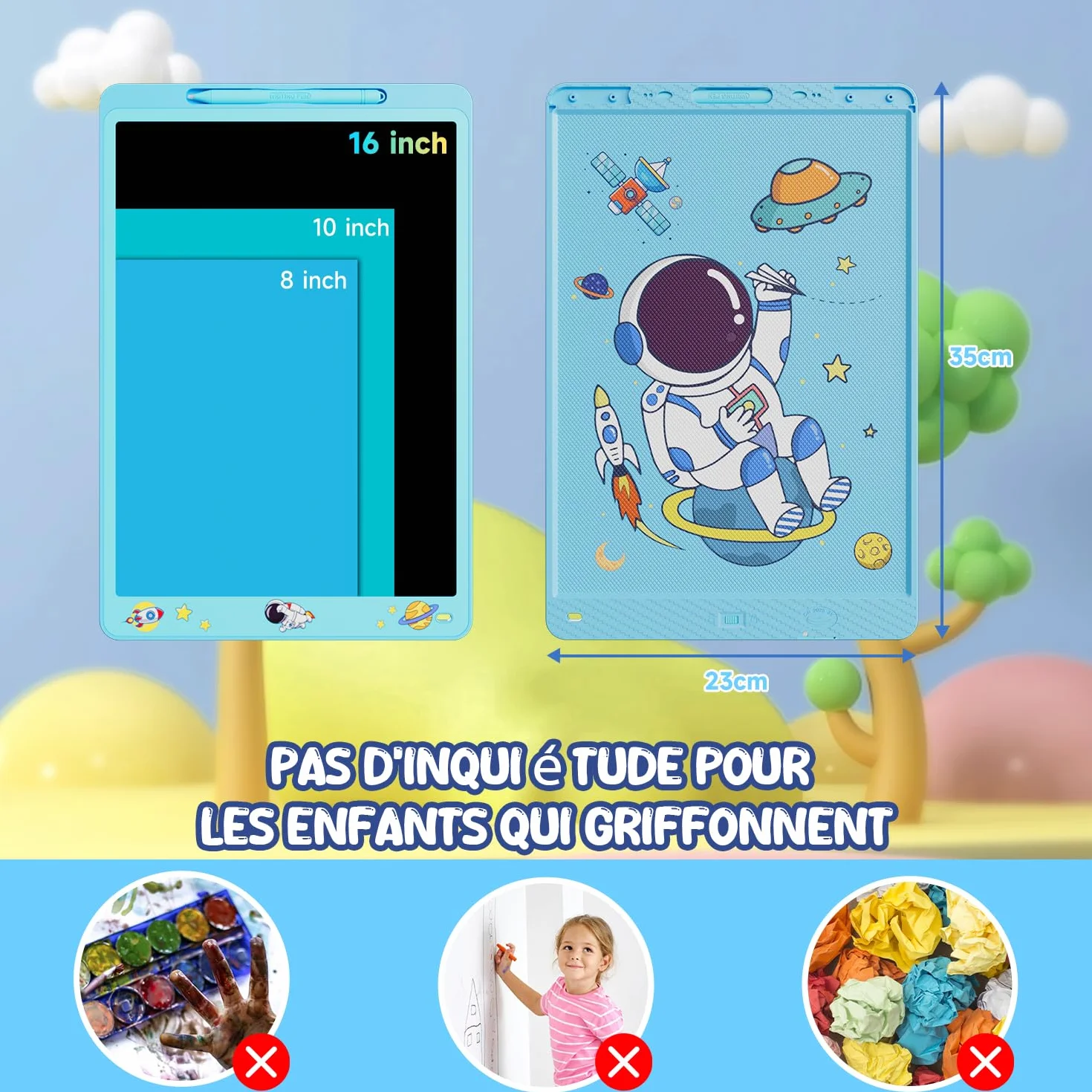 Electight Tablette d'écriture pour Enfants 16 Pouces LCD avec Verrouillage D'effacement Cadeau Filles Garçons 2-8 Ans Bleu