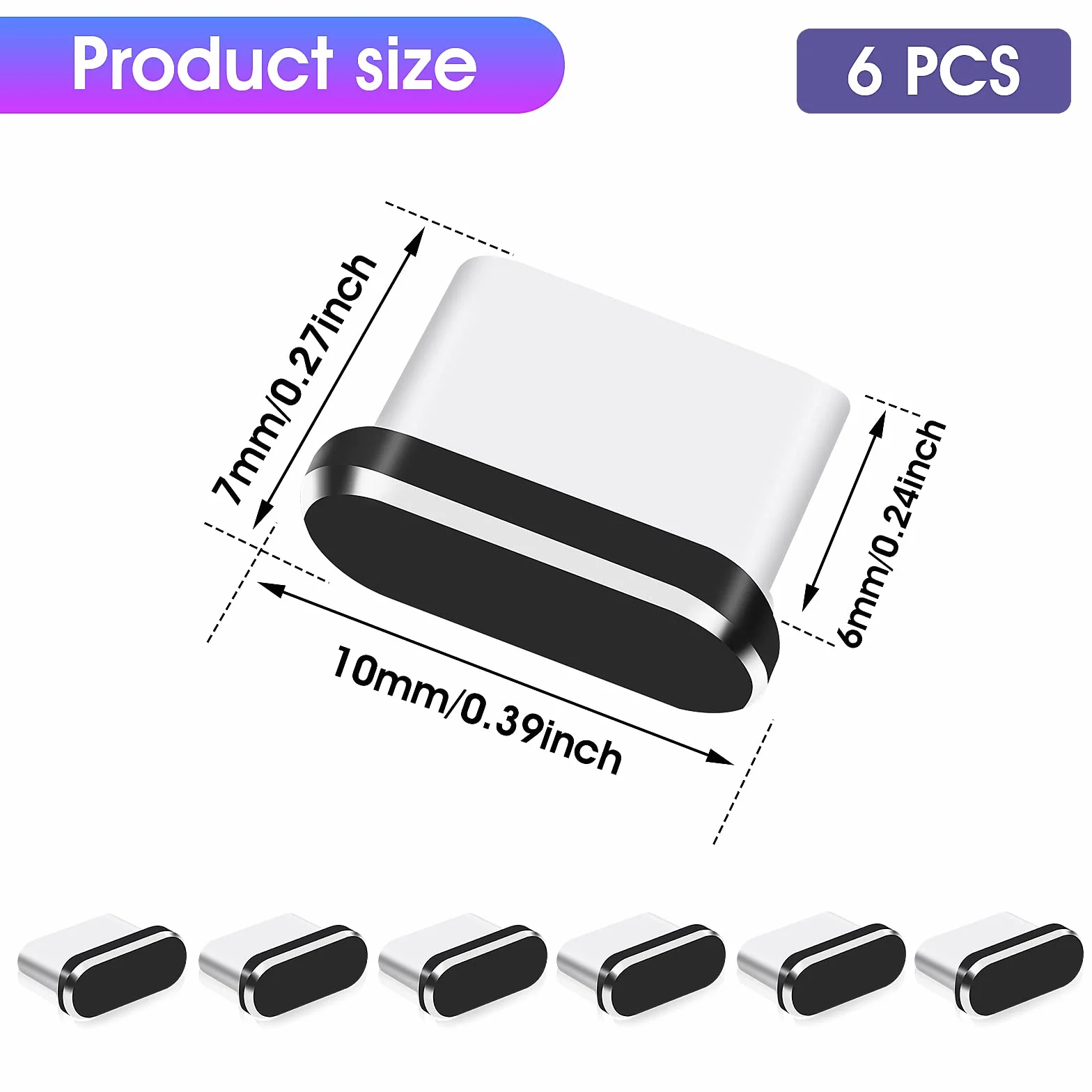 Cobee Zestaw wtyczek przeciwpyłowych USB C, 6 szt. wtyczek portów typu C, pokrywki ochronne przeciwpyłowe, osłona portu ładowania, zatyczki portów USB C, ochrona typu C, metalowy ochronnik