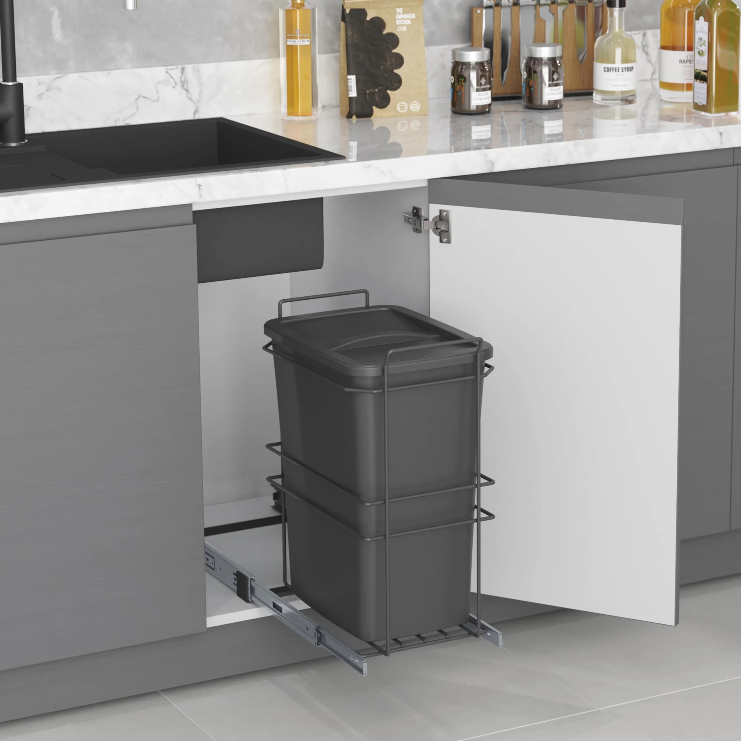 Emuca Poubelle de recyclage cuisine 35 L Plastique gris anthracite