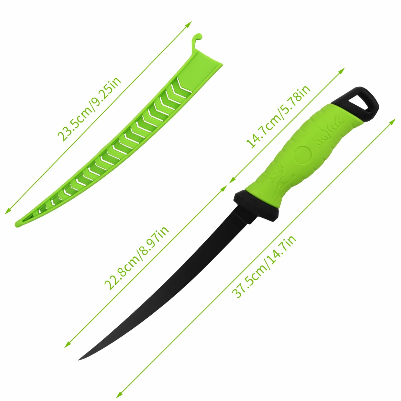 Couteau Pêche, Filets et Outils de Cuisine en Acier Inoxydable avec Poignée Antidérapante (8 Pouces 33,5×1,9 cm)