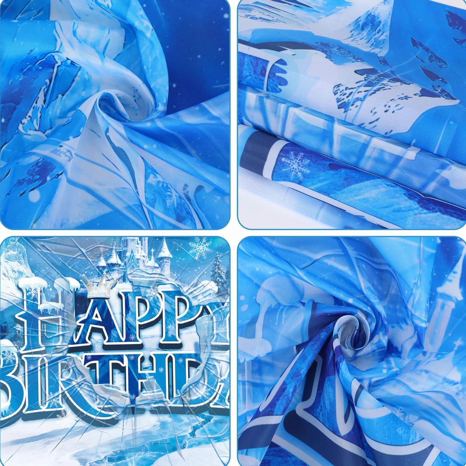 Toile de Fond Joyeux Anniversaire Château de Glace et Neige 150x100cm Bannière Anniversaire Princesse Hiver