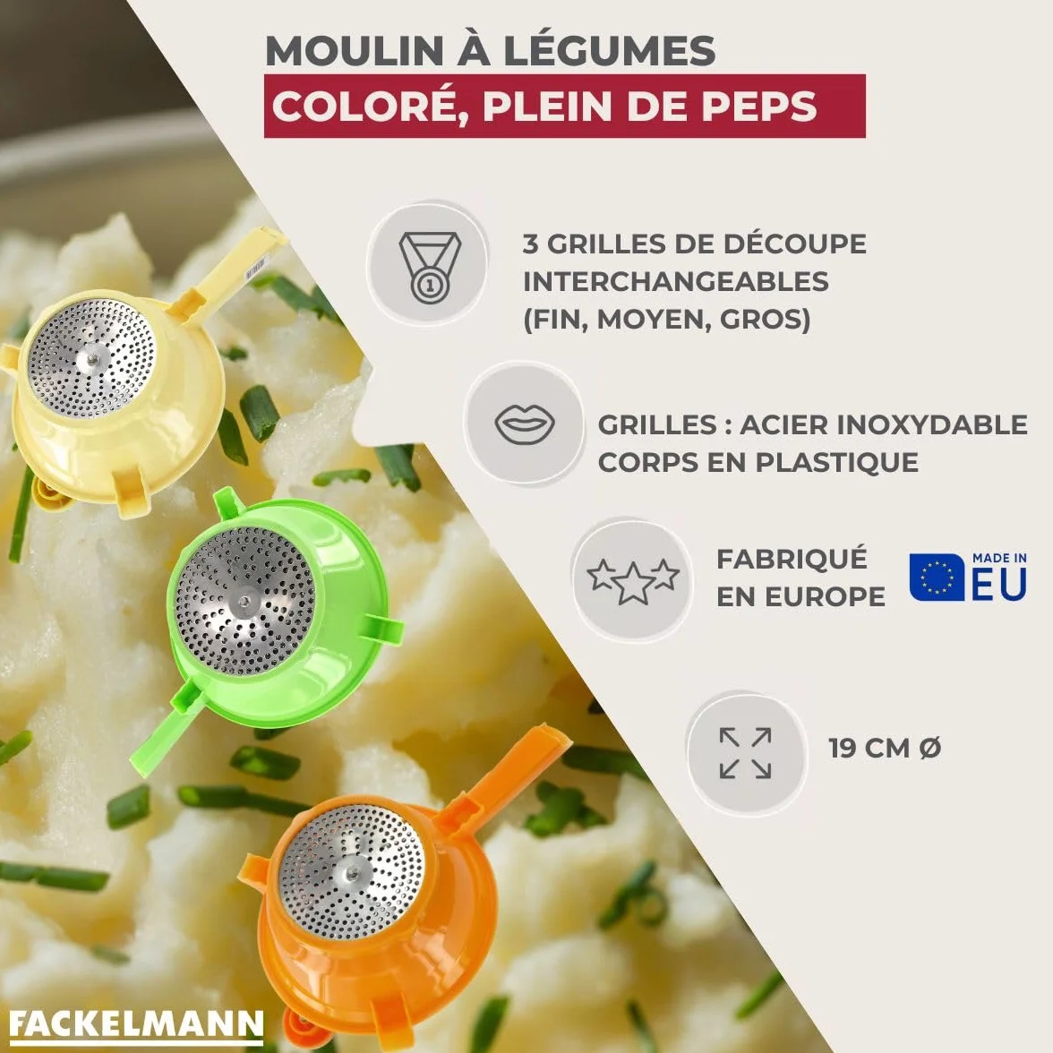 Fackelmann Moulin à légumes 19 cm Acier Inoxydable
